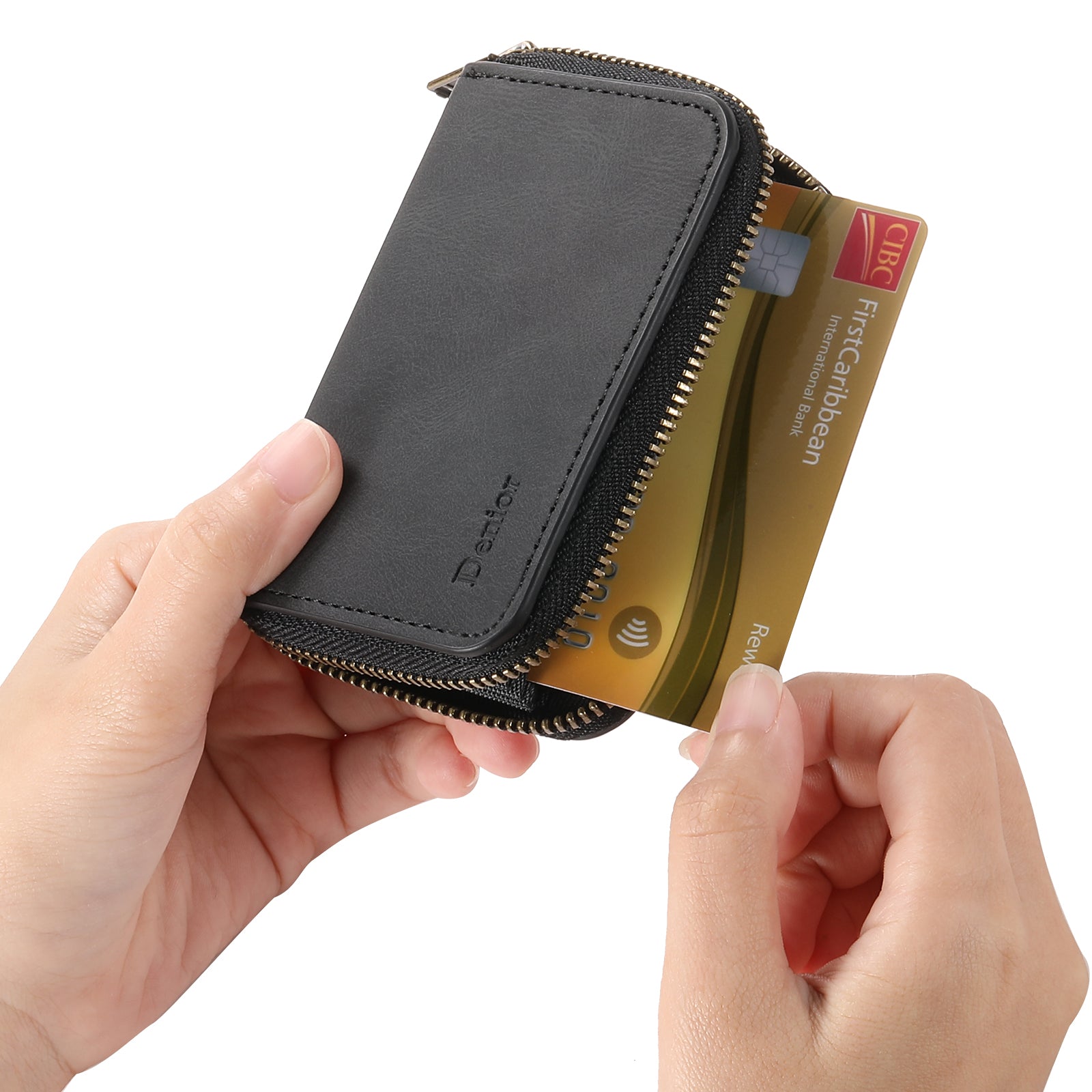 RFID Magnetic Zipper Wallet Credit Card Bag (Black)