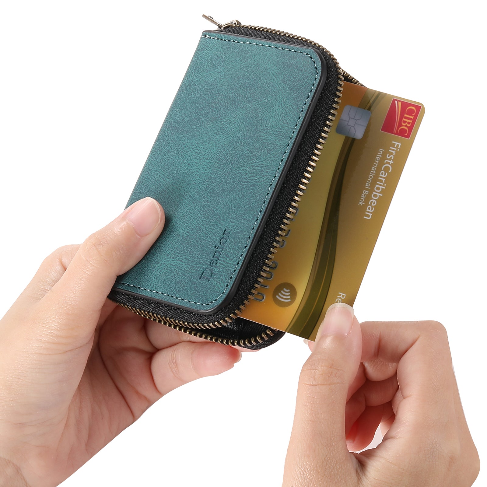 RFID Magnetic Zipper Wallet Credit Card Bag (Blue)