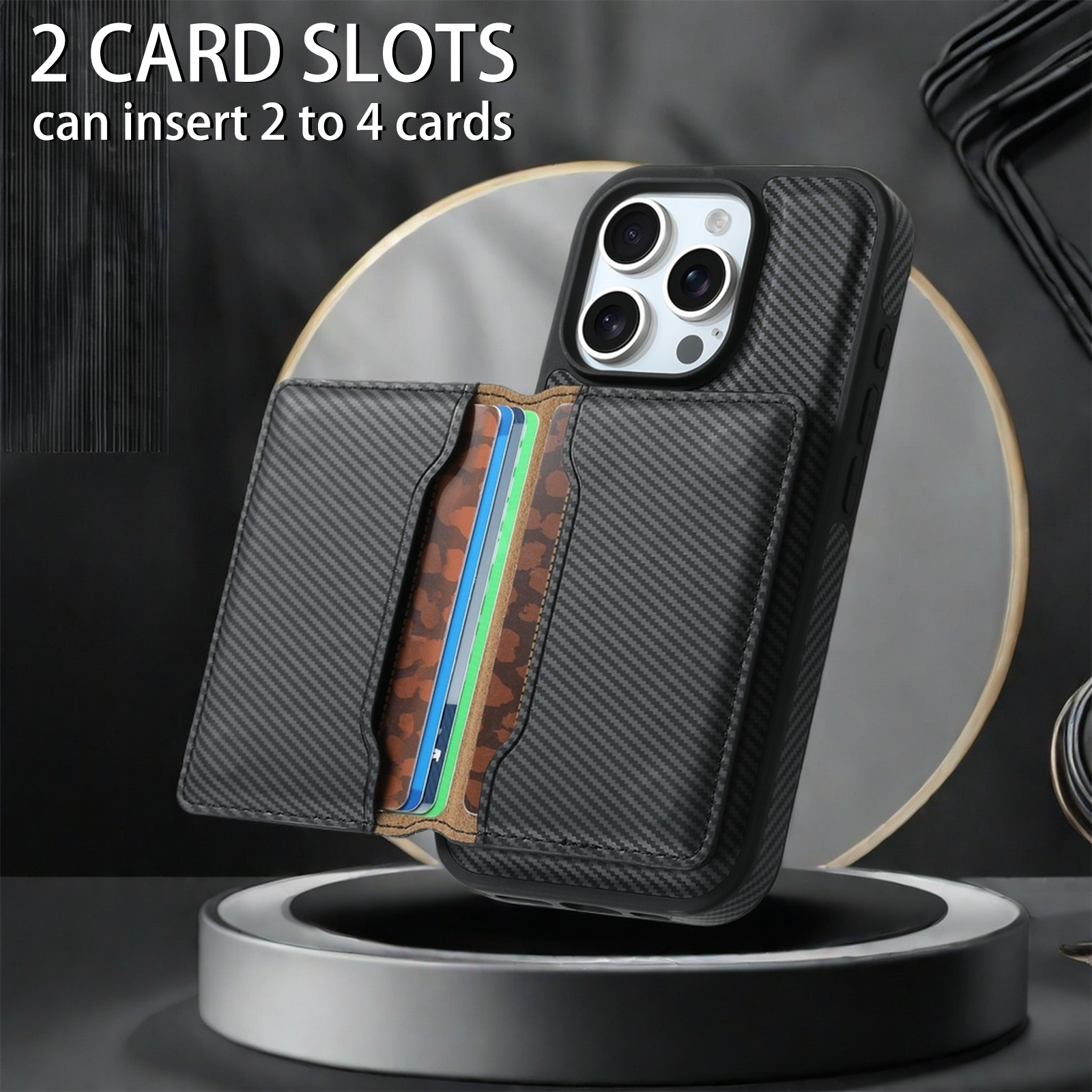 Charcoal fibre Magnetic Case & Card Bag(Black)