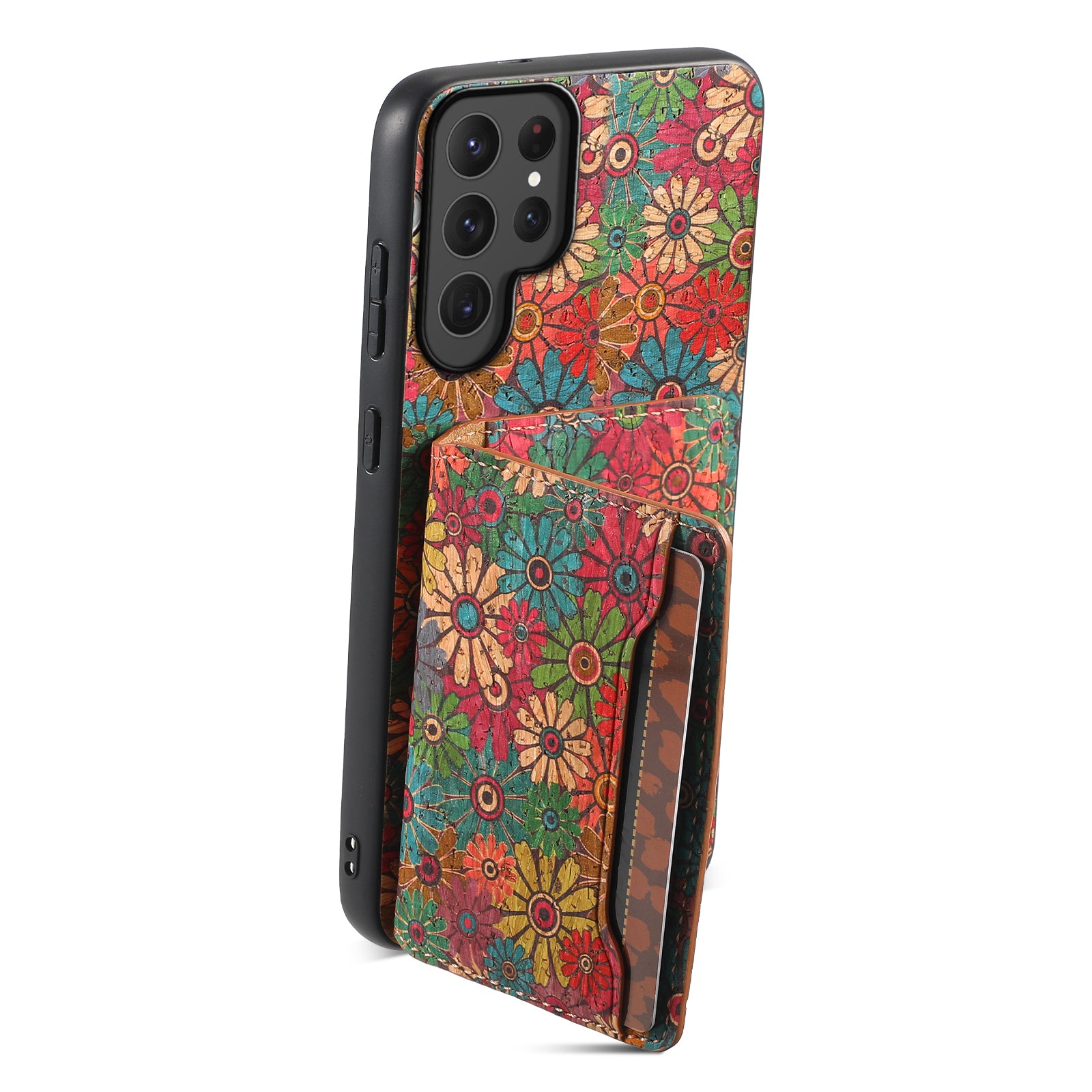 Magnetic Wooden Wallet Phone Case & Card Bag(Green)