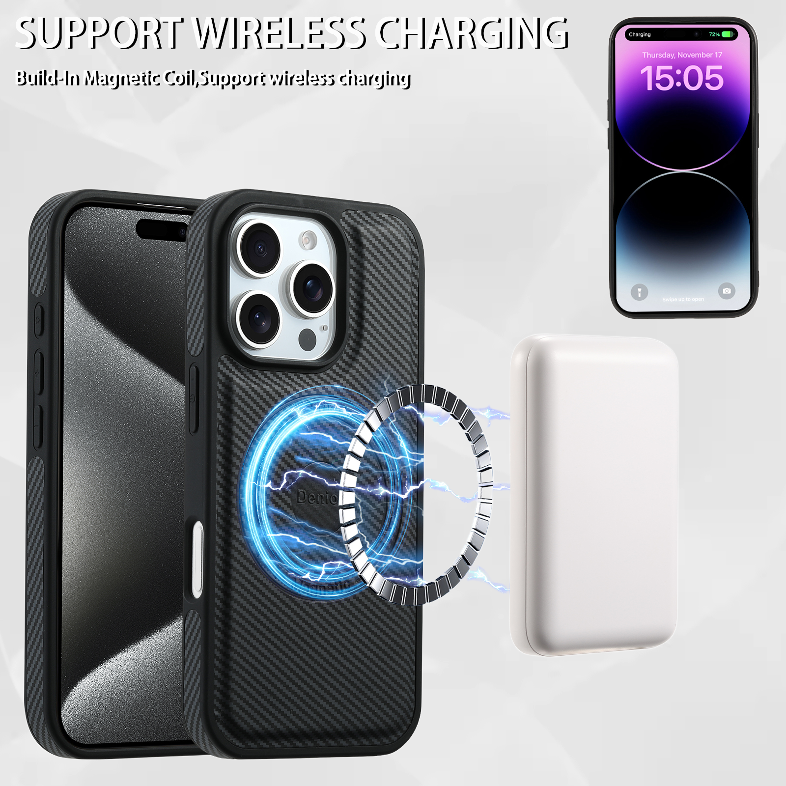 Charcoal fibre Magnetic Case & Card Bag(Black)