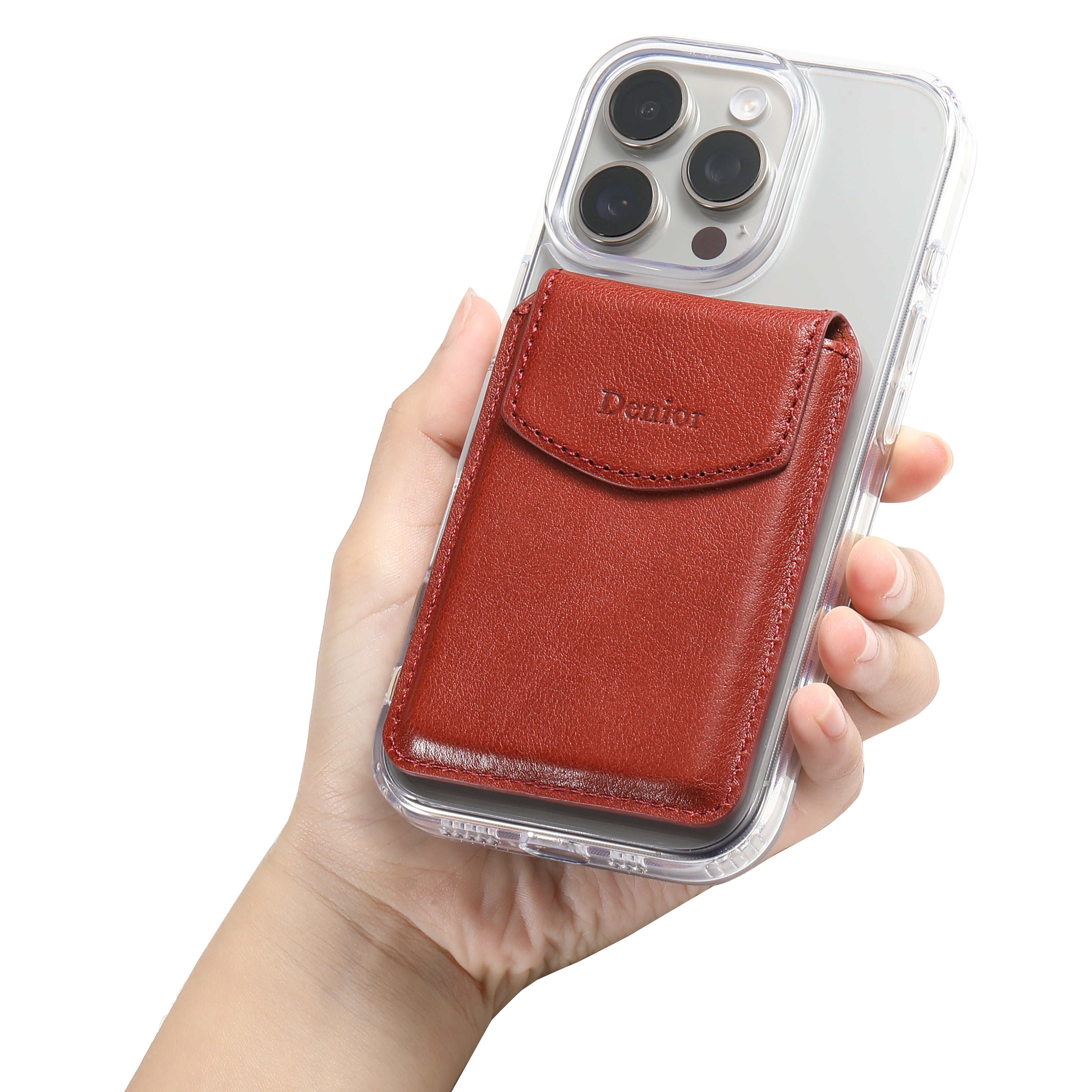 Magnetic Genuine Leather Bracket Credit Card Bag(Red)