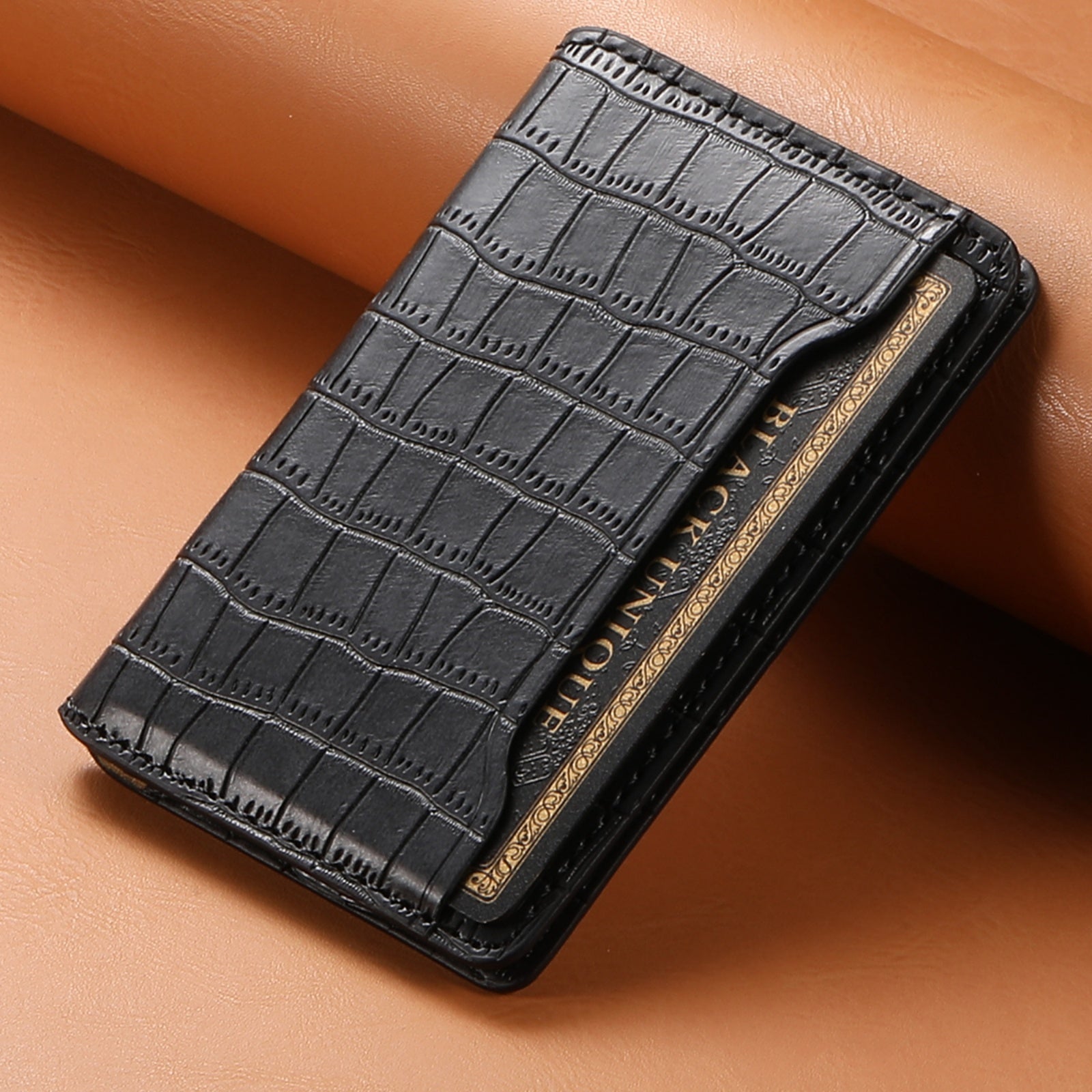 Alligator Pattern Leather Bracket Ultra-Thin Credit Card Bag(Black)