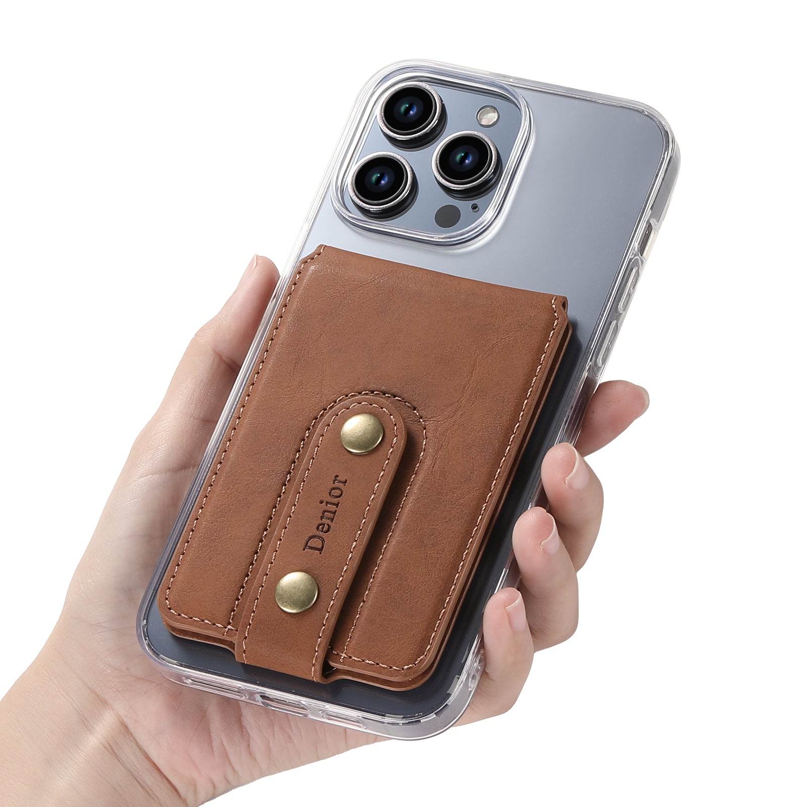 Magnetic Bracket Slim Credit Card Bag(Brown)