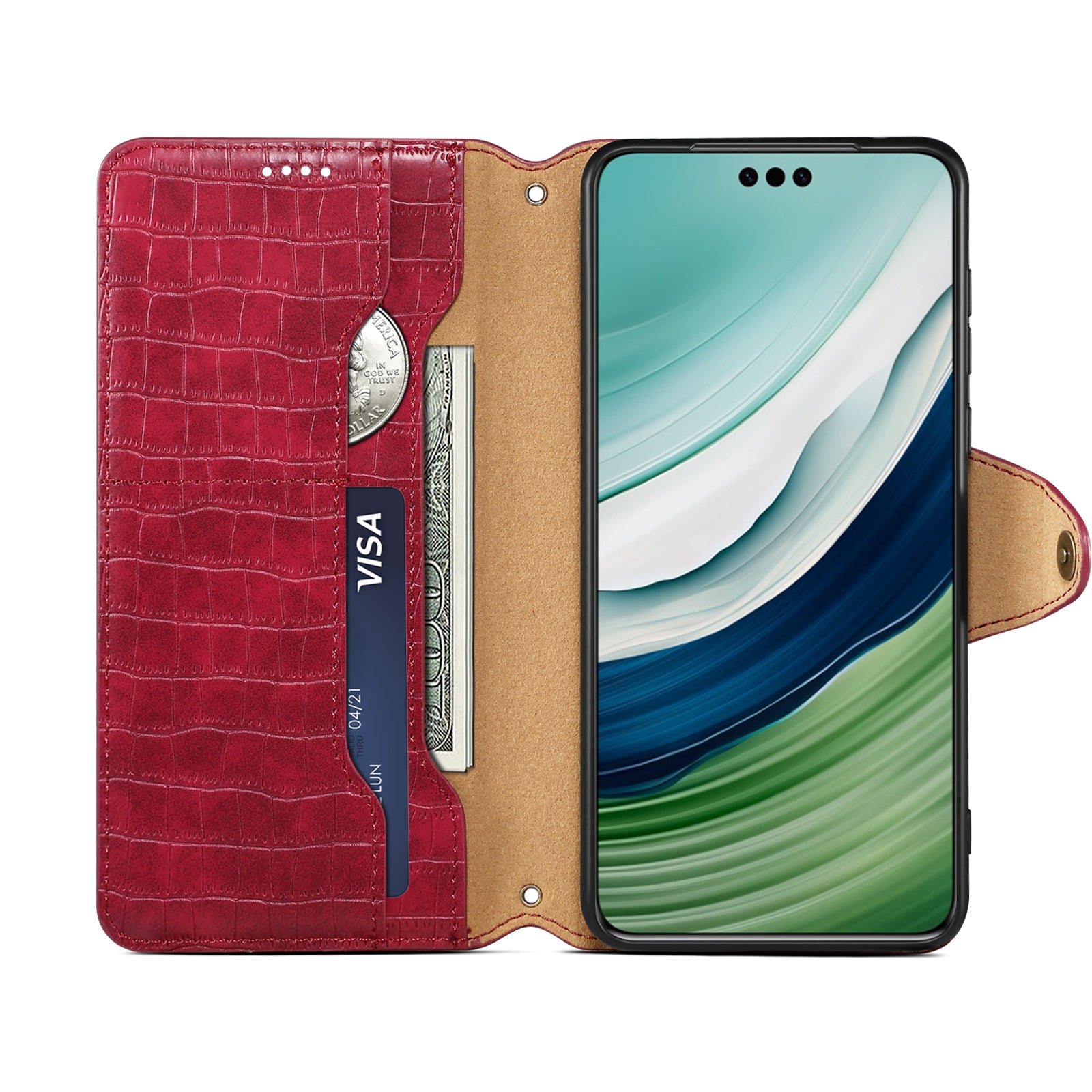 Crocodile PU Leather Huawei Cover Wallet Phone Case(Red)