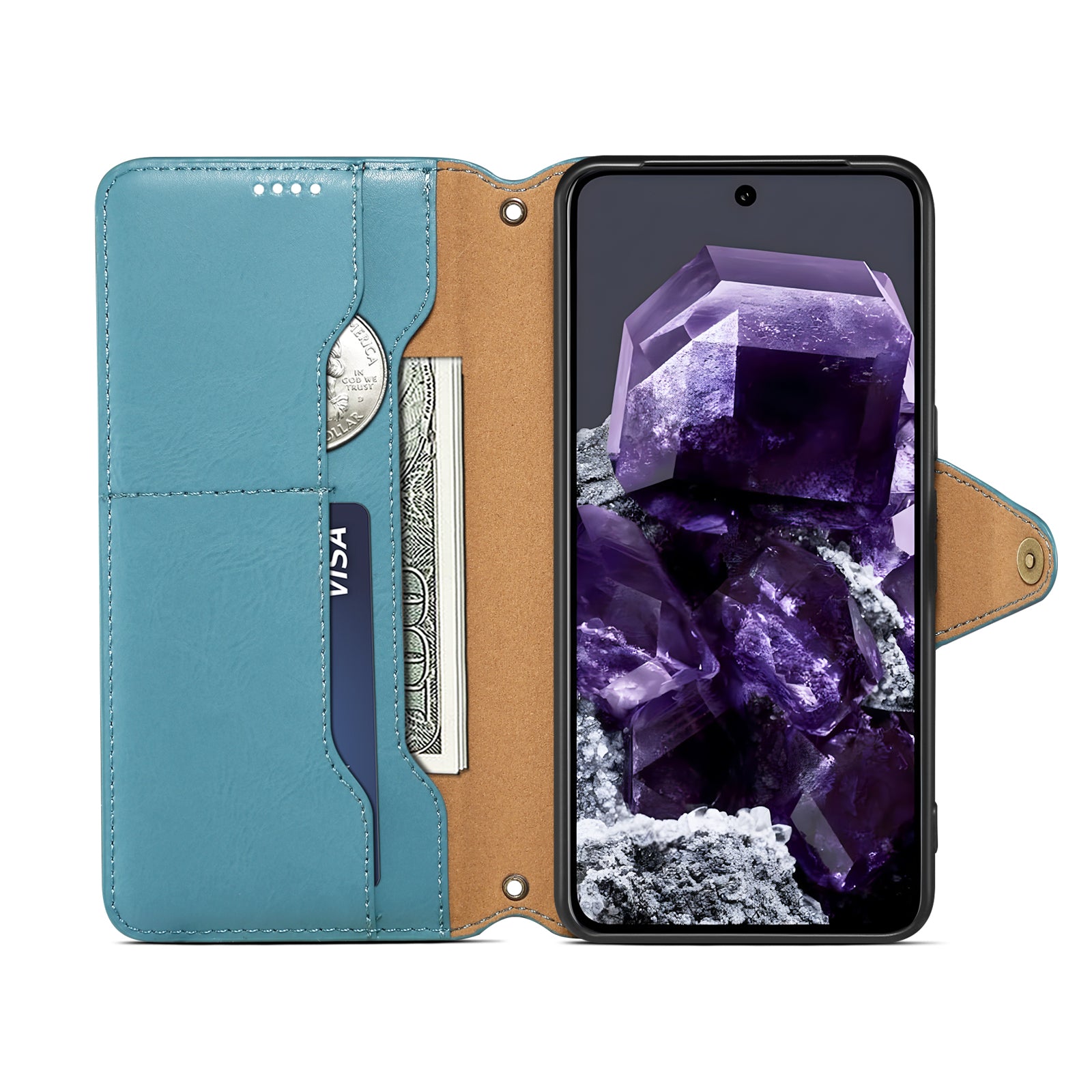 Google Simple PU Leather Flip Card Wallet Stand Phone Case(Blue)