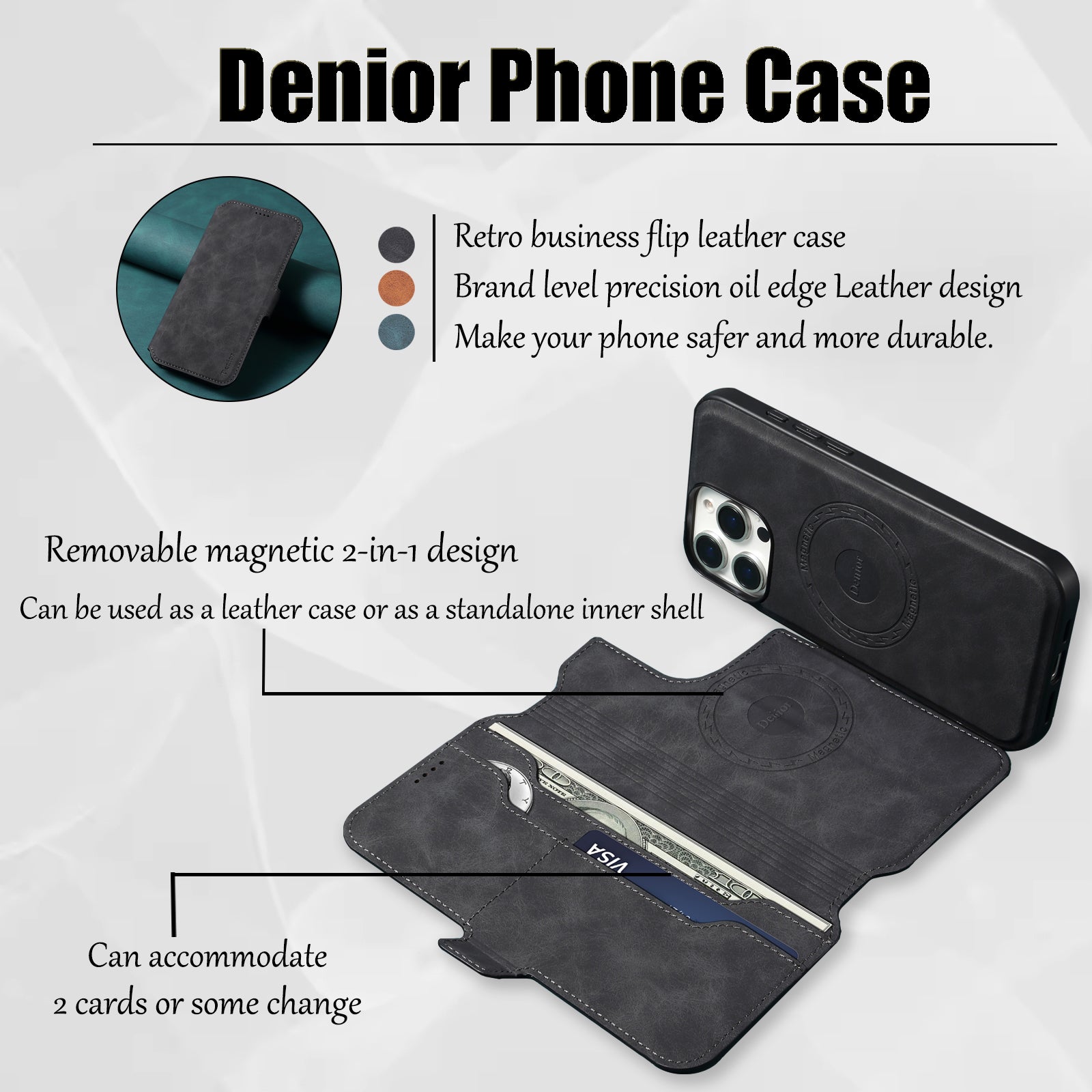 2IN1 Detachable Magnetic iPhone Phone Case & Card Pocket(Black)