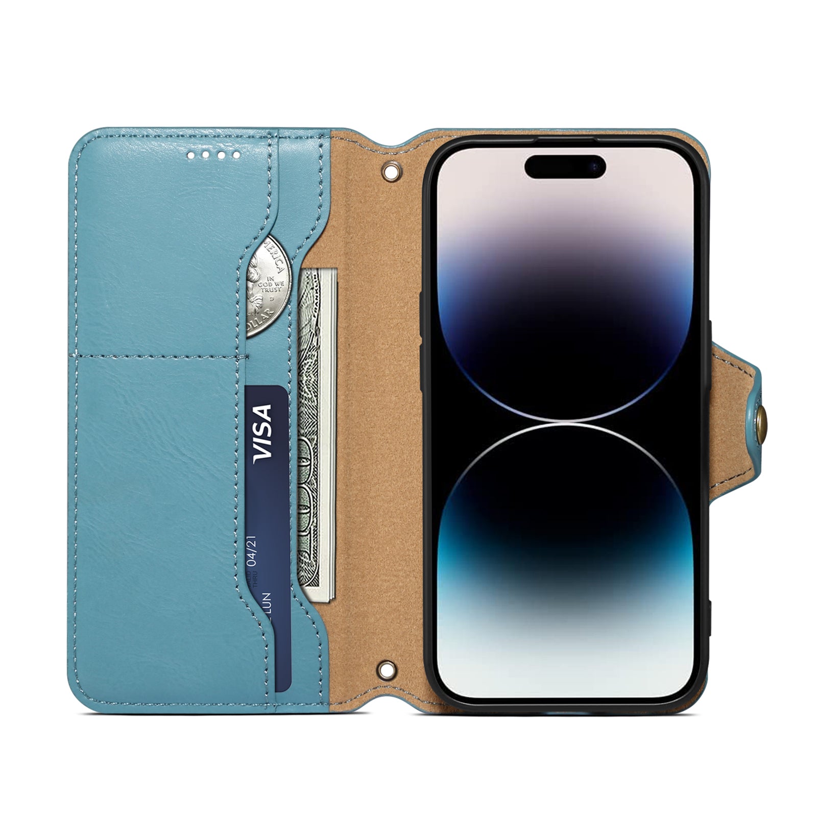 IPhone Simple PU Leather Flip Card Wallet Stand Phone Case(Blue)