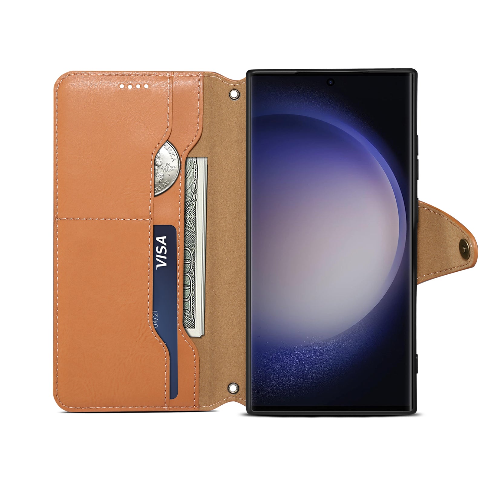 Samsung Simple PU Leather Flip Card Wallet Stand Phone Case(Khaki)