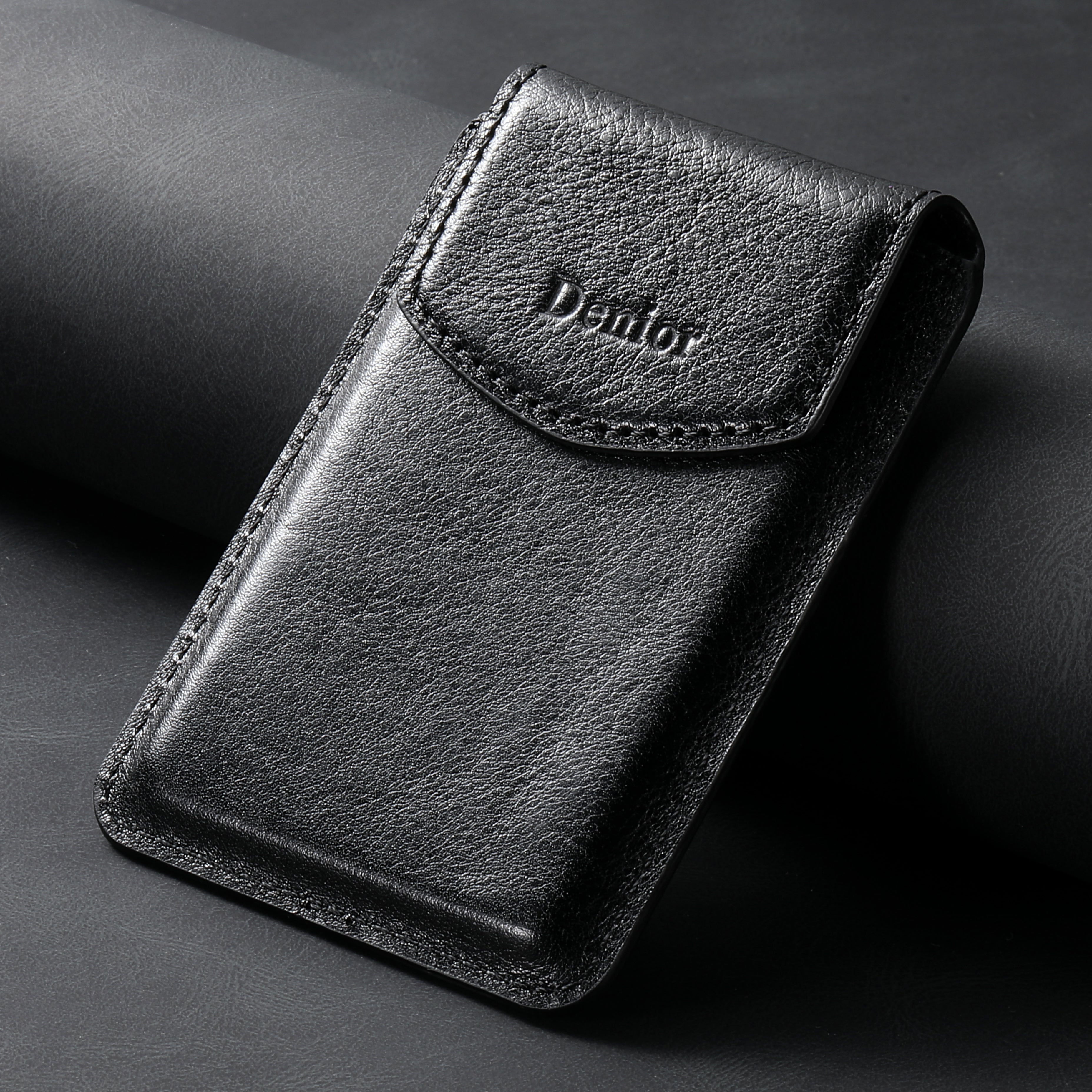 Magnetic Genuine Leather Bracket Credit Card Bag(Black)