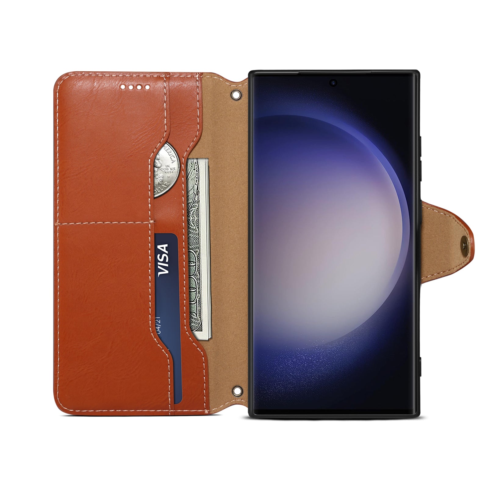 Samsung Simple PU Leather Flip Card Wallet Stand Phone Case(Brown)