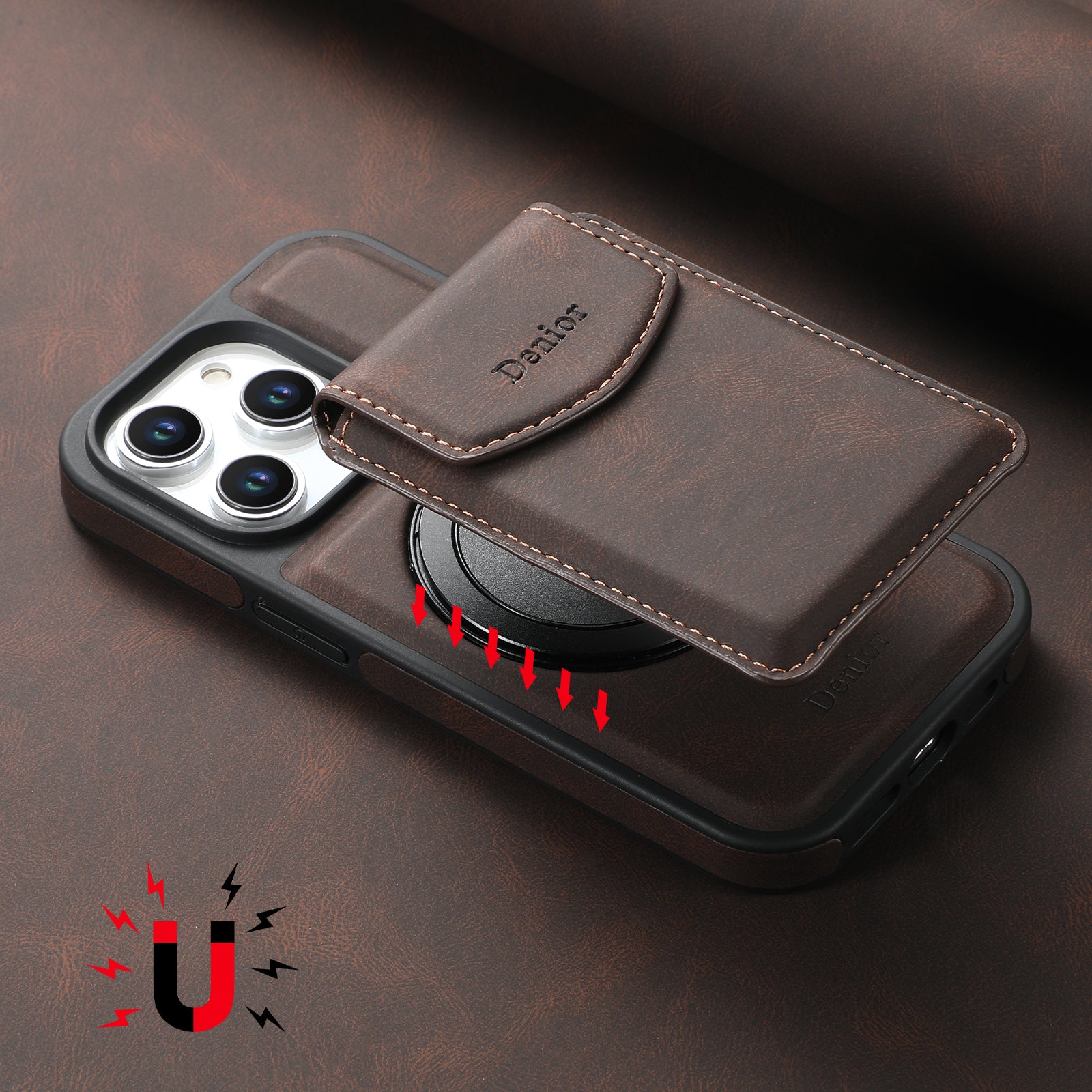 iPhone Series 2IN1 Magnetic Case & Card Bag(Brown)