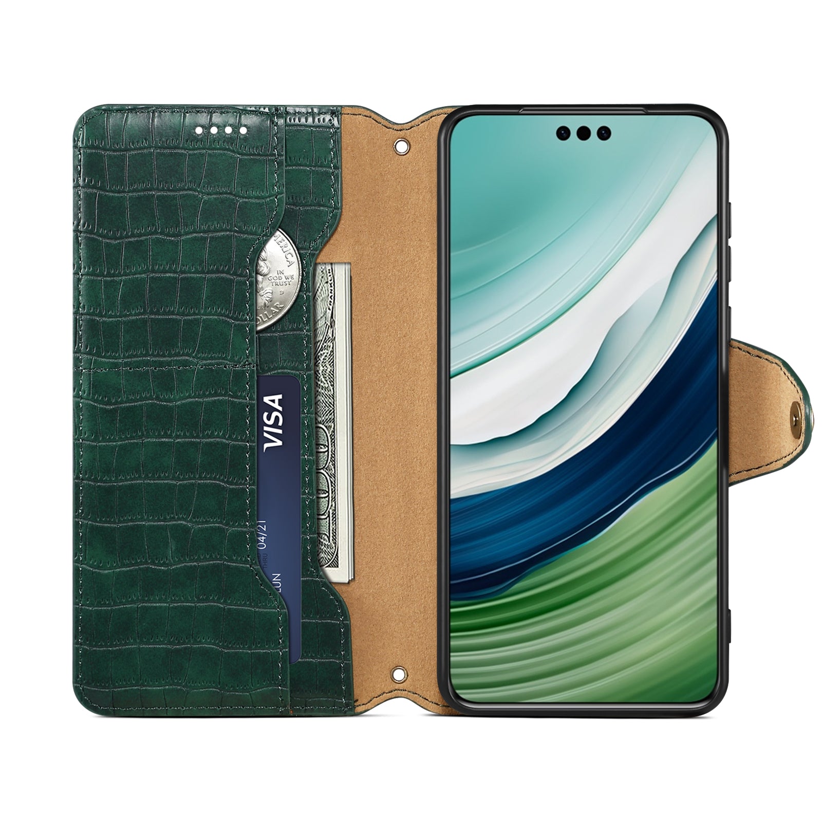 Crocodile PU Leather Huawei Cover Wallet Phone Case(Green)