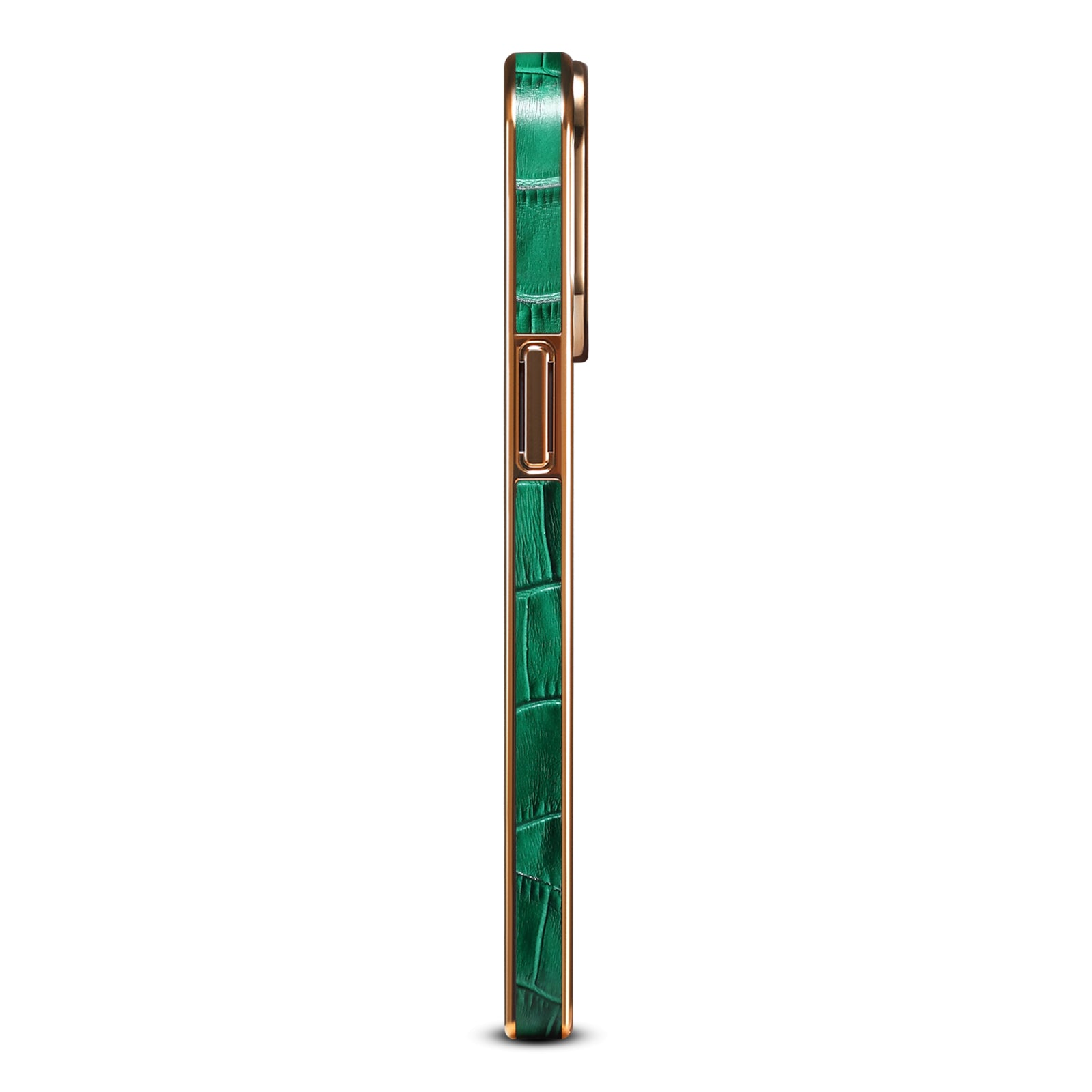 iPhone 15/14/13/12 Series Top Layer Alligator Pattern Cowhide Electroplated Border Anti Drop Genuine Leather Phone Case(Green)