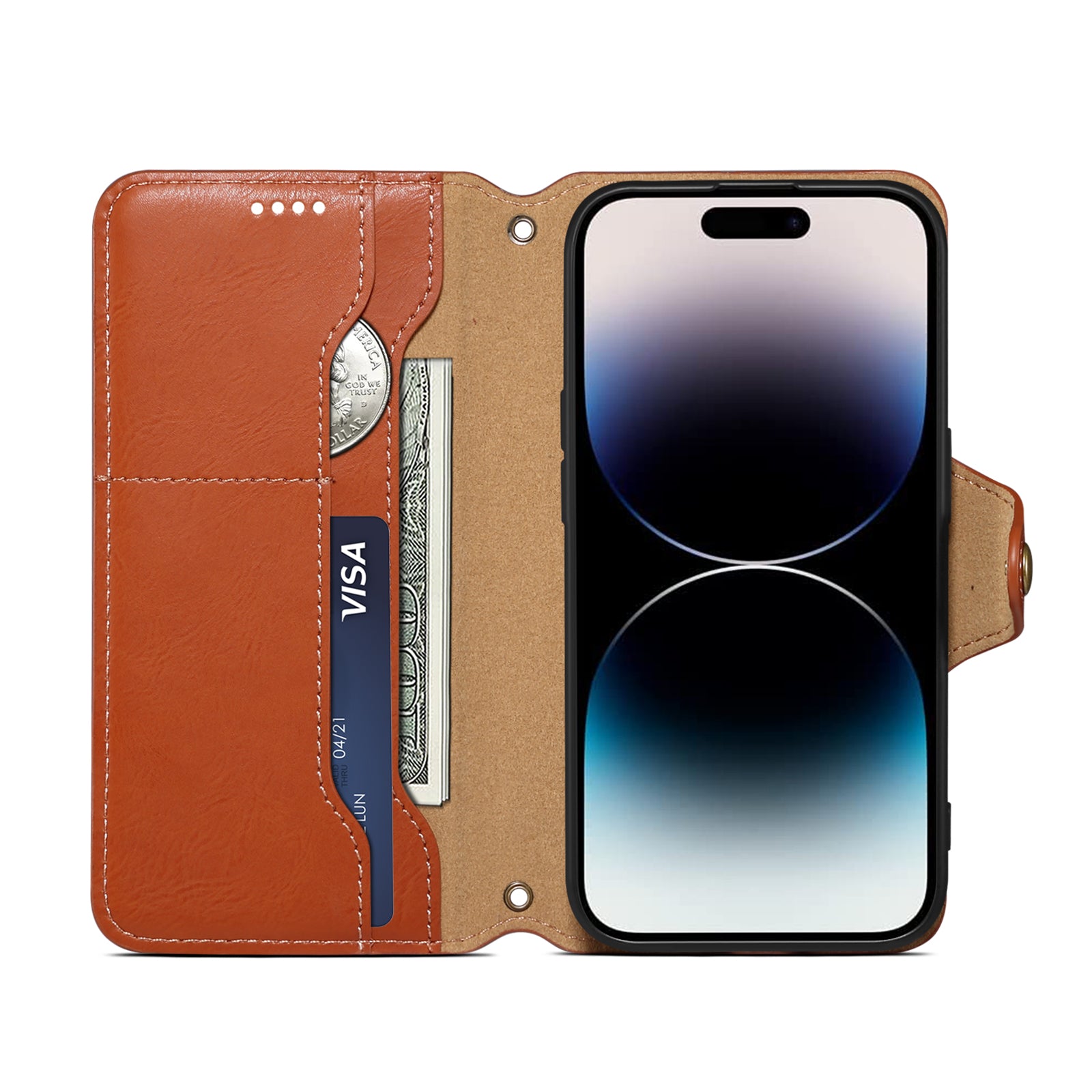 IPhone Simple PU Leather Flip Card Wallet Stand Phone Case(Brown)