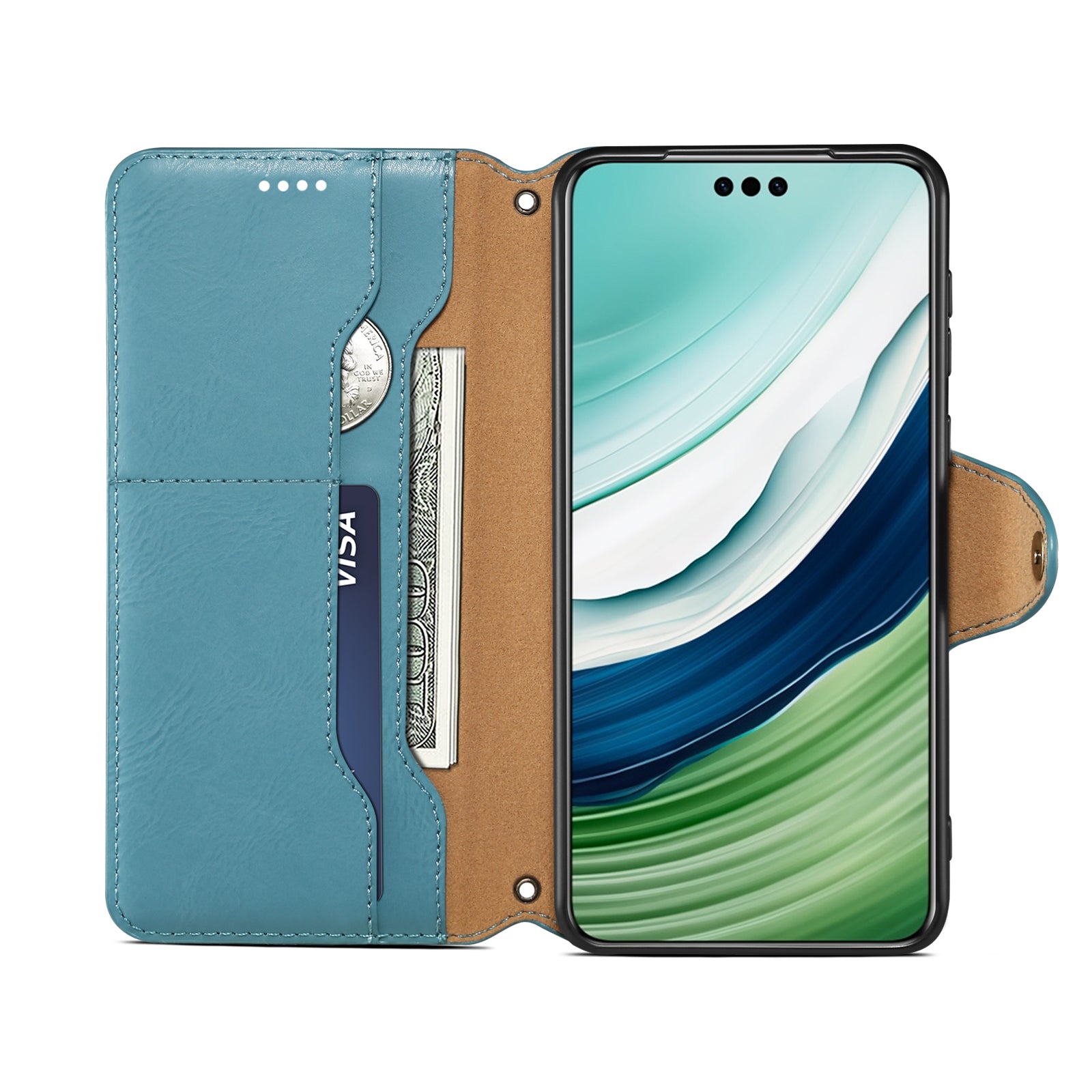 Huawei Simple PU Leather Flip Card Wallet Stand Phone Case(Blue)