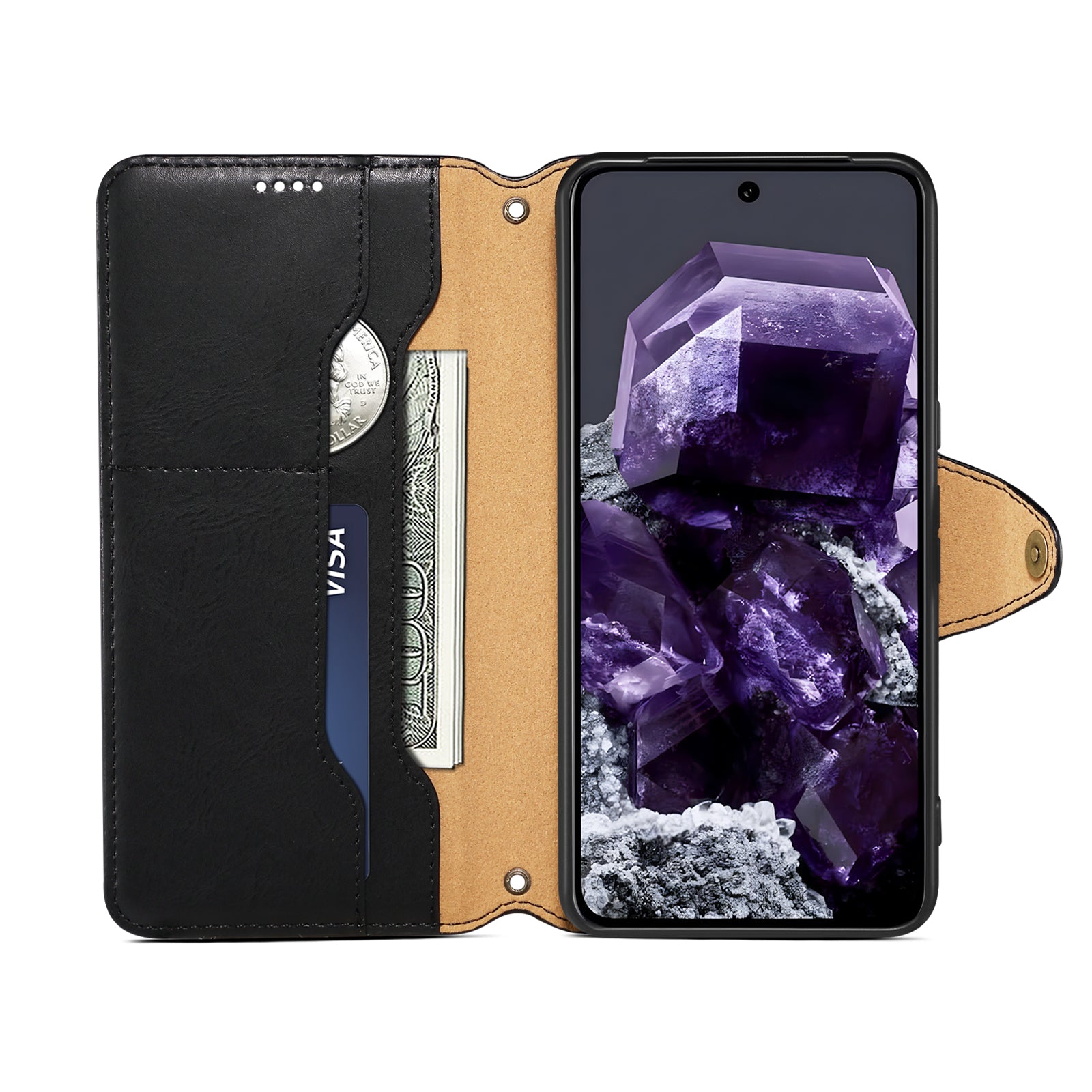 Google Simple PU Leather Flip Card Wallet Stand Phone Case(Black)