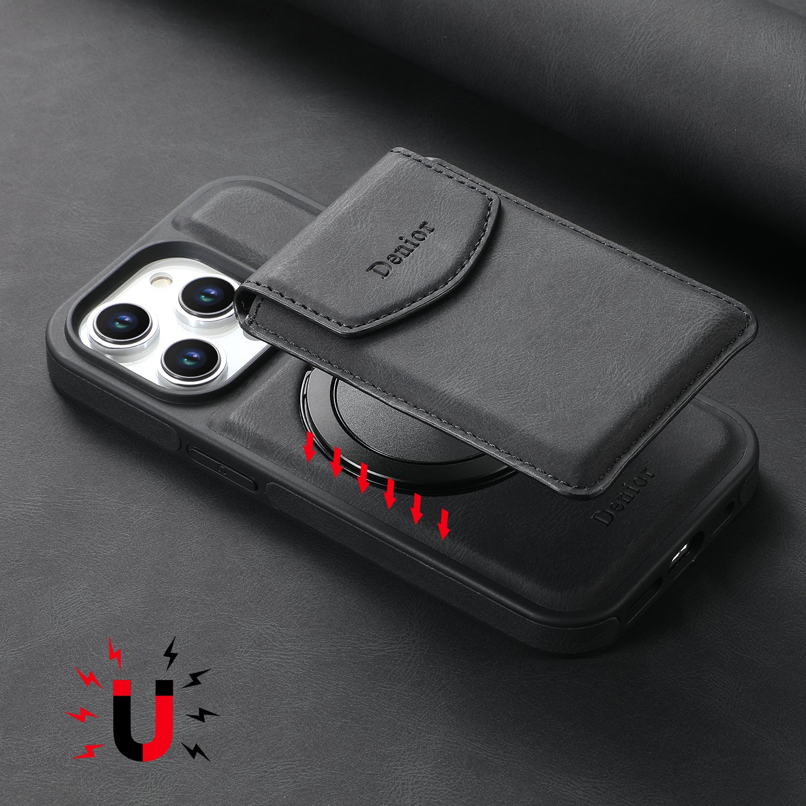 iPhone Series 2IN1 Magnetic Case & Card Bag(Black)