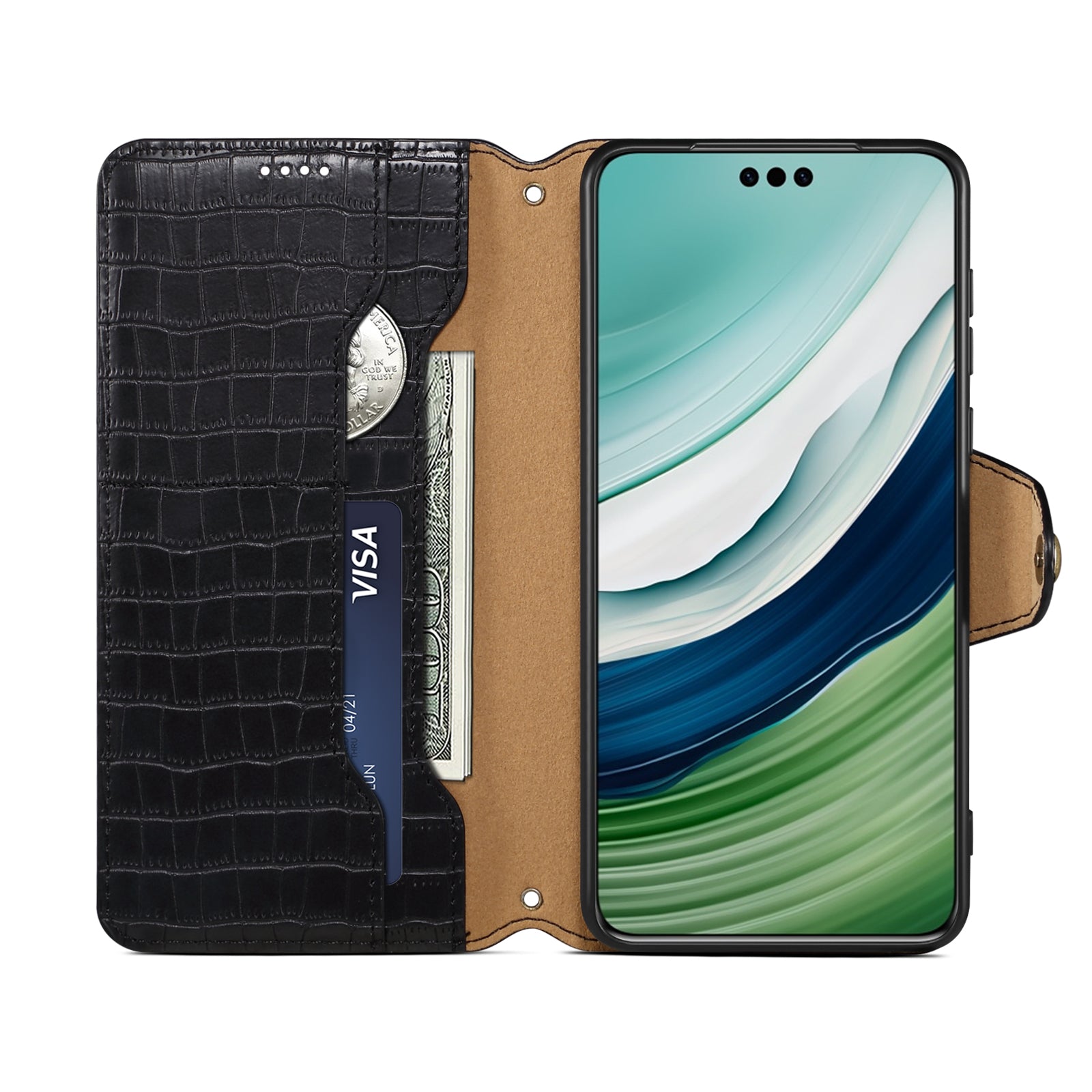 Crocodile PU Leather Huawei Cover Wallet Phone Case(Black)
