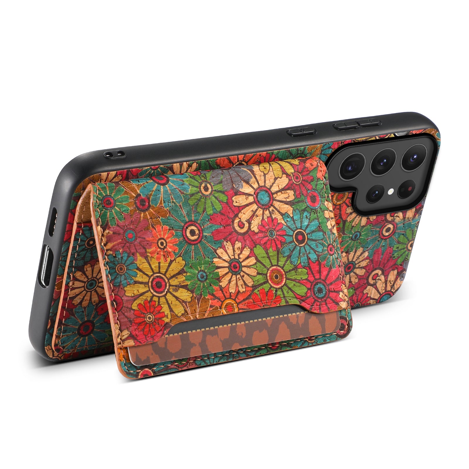 Magnetic Wooden Wallet Phone Case & Card Bag(Green)