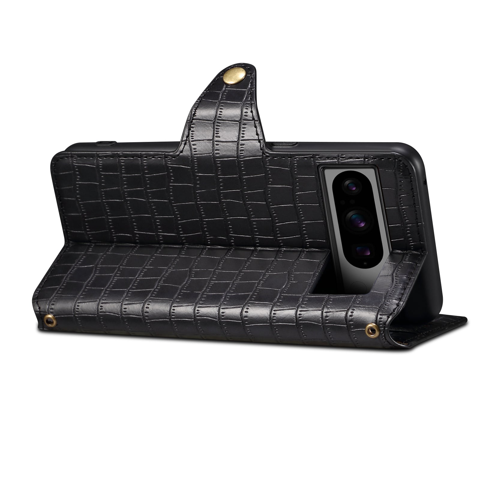 Crocodile PU Leather Google Cover Wallet Phone Case(Black)