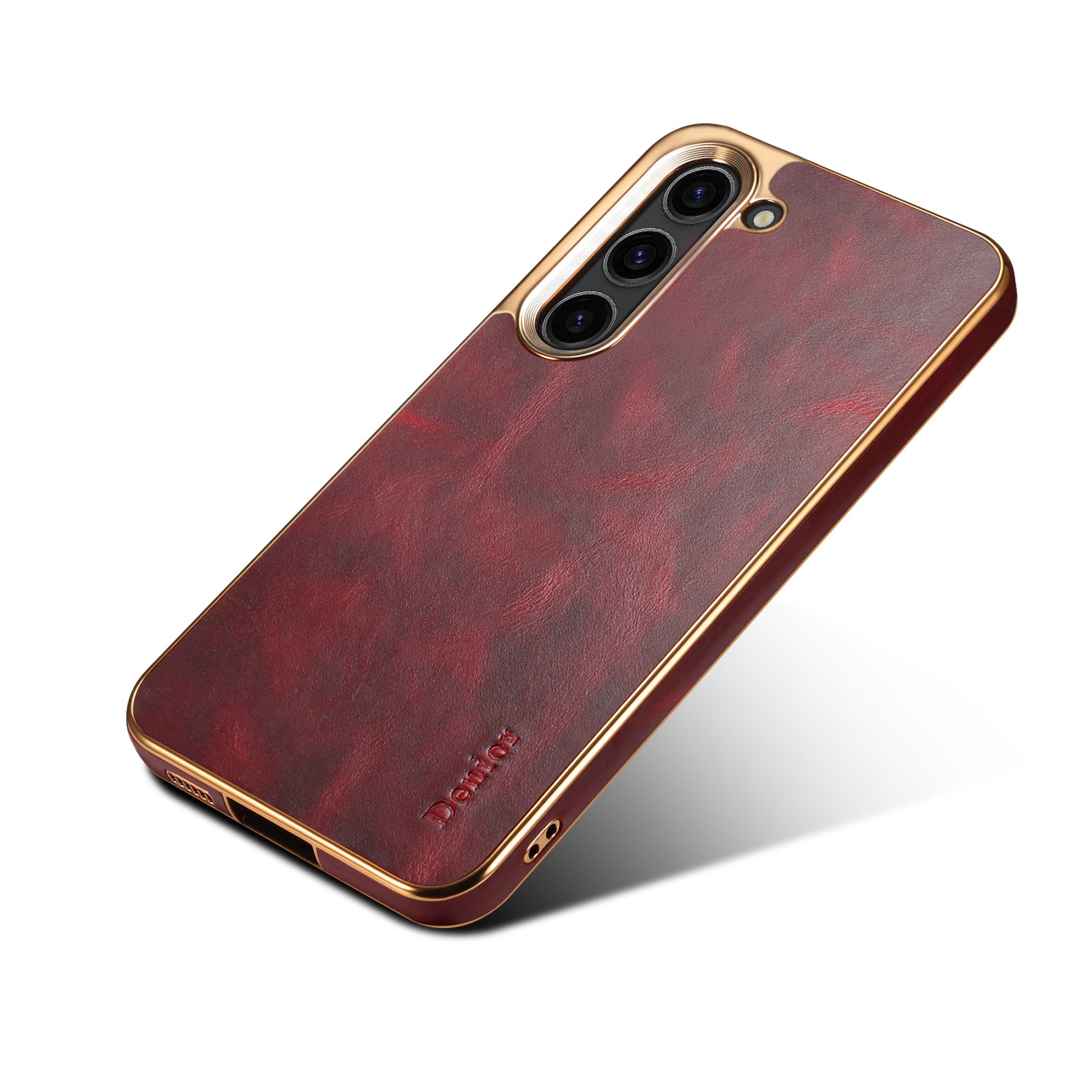 Samsung Top Layer Cowhide Electroplated Border Anti Drop Genuine Leather Phone Caseļ¼Redļ¼