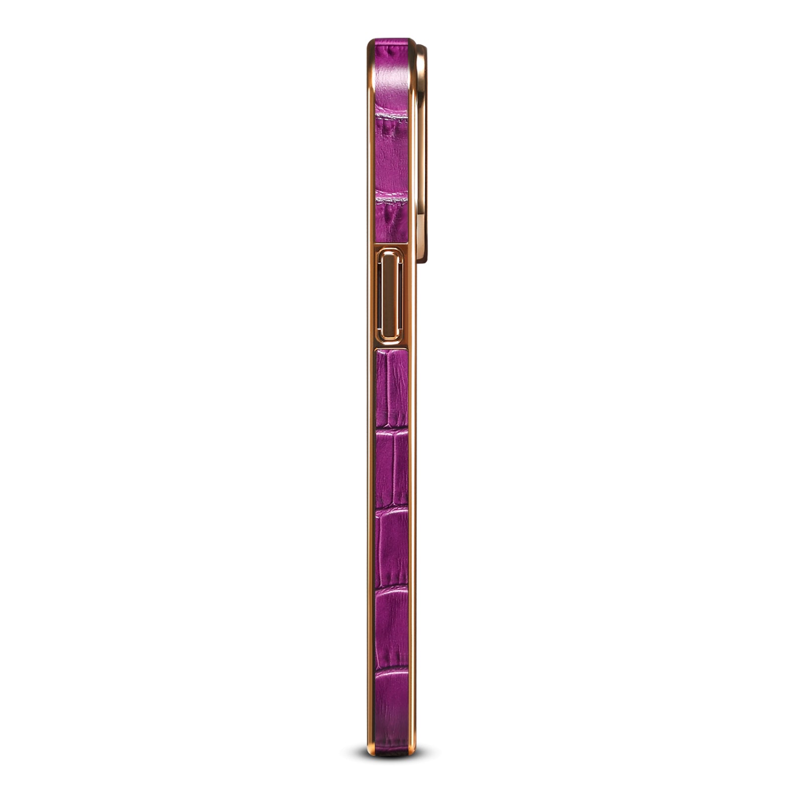 iPhone 15/14/13/12 Series Top Layer Alligator Pattern Cowhide Electroplated Border Anti Drop Genuine Leather Phone Caseļ¼Purpleļ¼