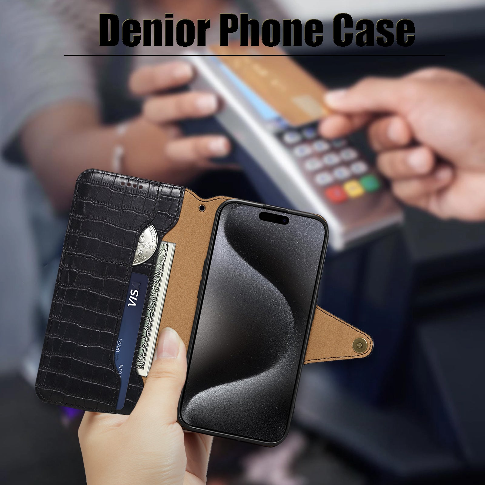 Crocodile PU Leather iPhone Cover Wallet Phone Case(Black)