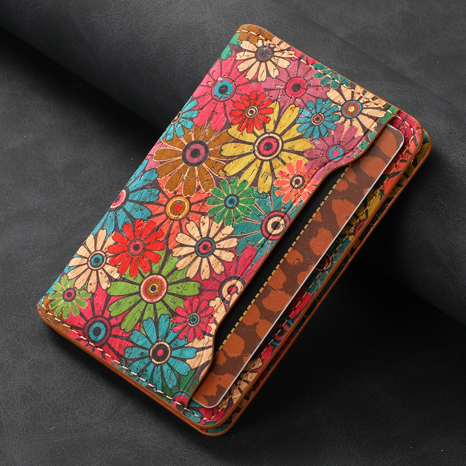 Magnetic Cork Material Ultra-Thin Credit Card Bag(Green)