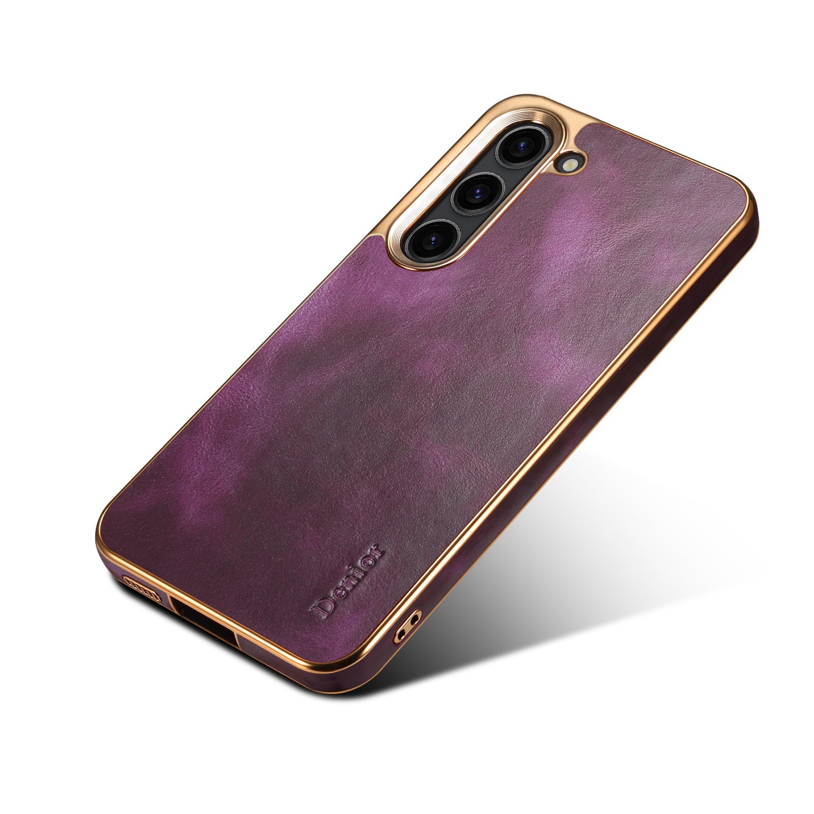 Samsung Top Layer Cowhide Electroplated Border Anti Drop Genuine Leather Phone Caseļ¼Purpleļ¼