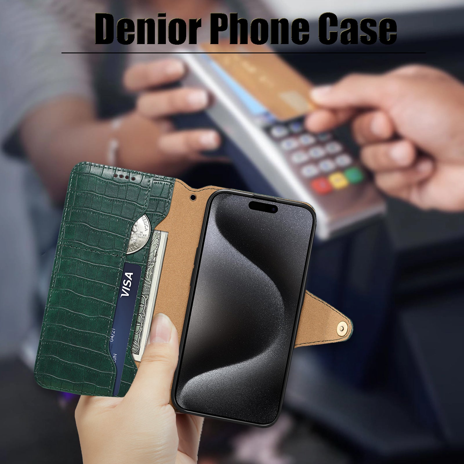 Crocodile PU Leather iPhone Cover Wallet Phone Case(Green)