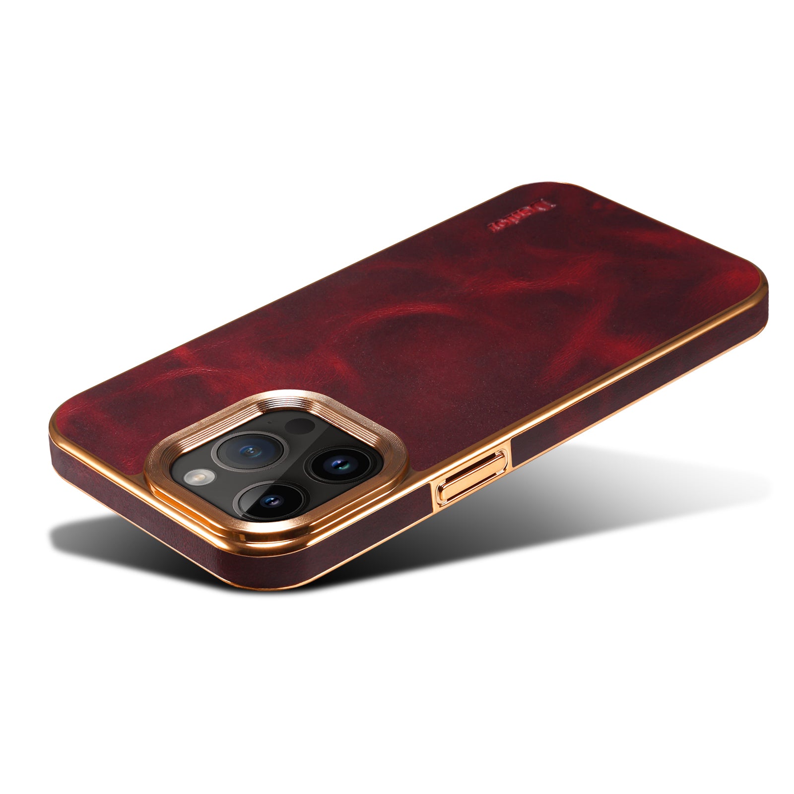 iPhone Top Layer Cowhide Electroplated Border Anti Drop Genuine Leather Phone Caseļ¼Redļ¼