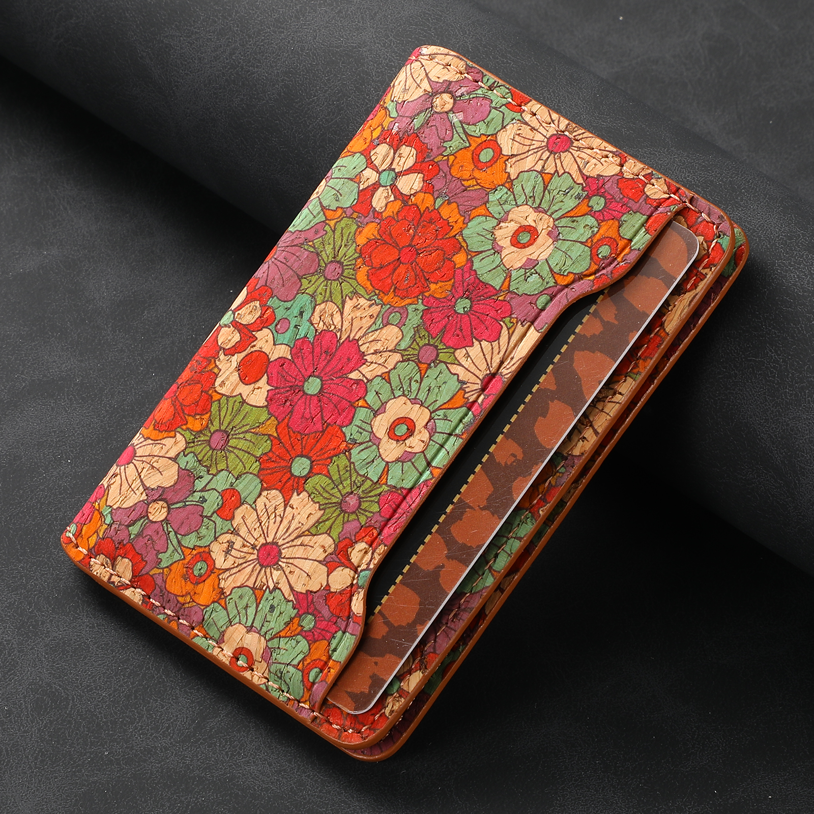 Magnetic Cork Material Ultra-Thin Credit Card Bag(Red)