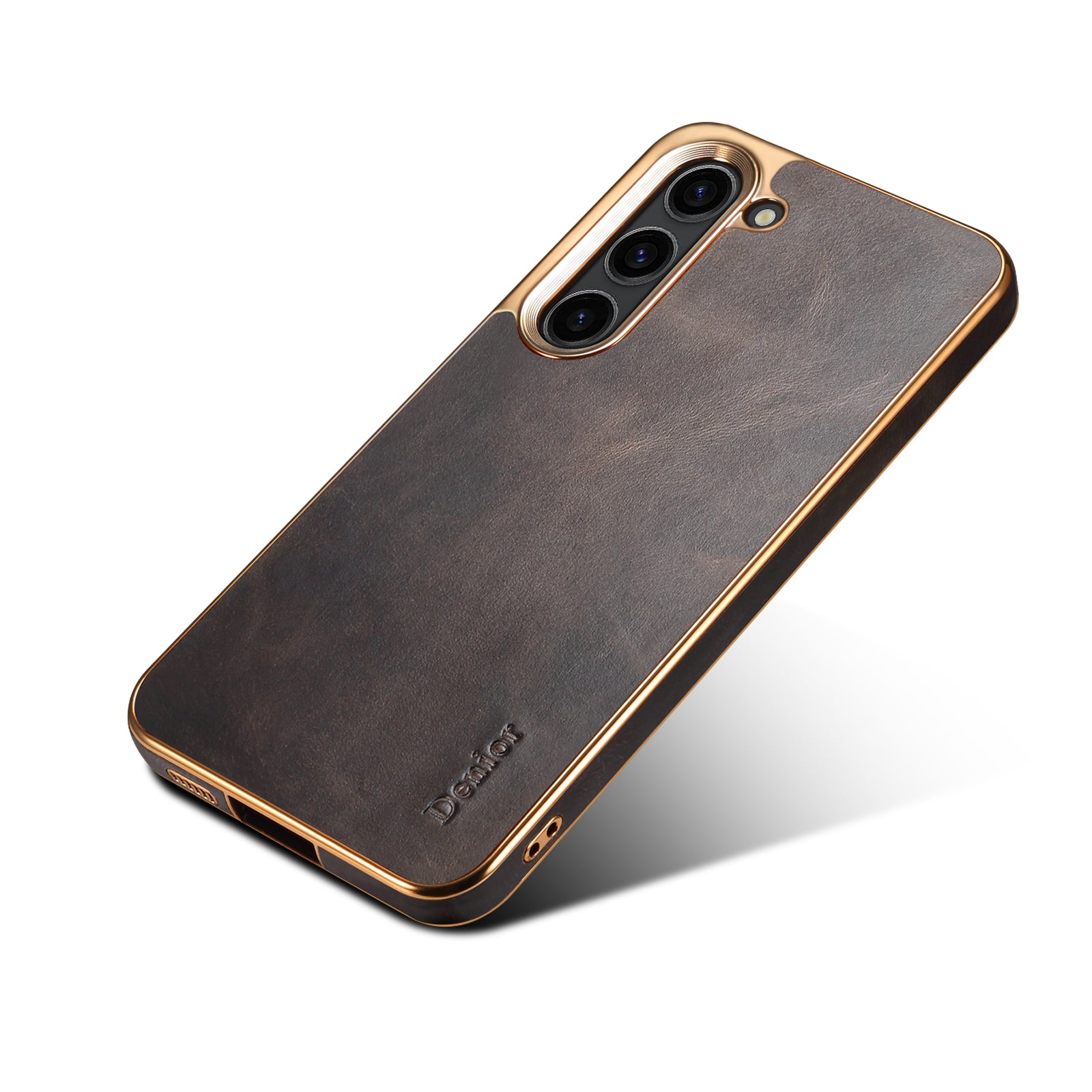 Samsung Top Layer Cowhide Electroplated Border Anti Drop Genuine Leather Phone Case(Black)