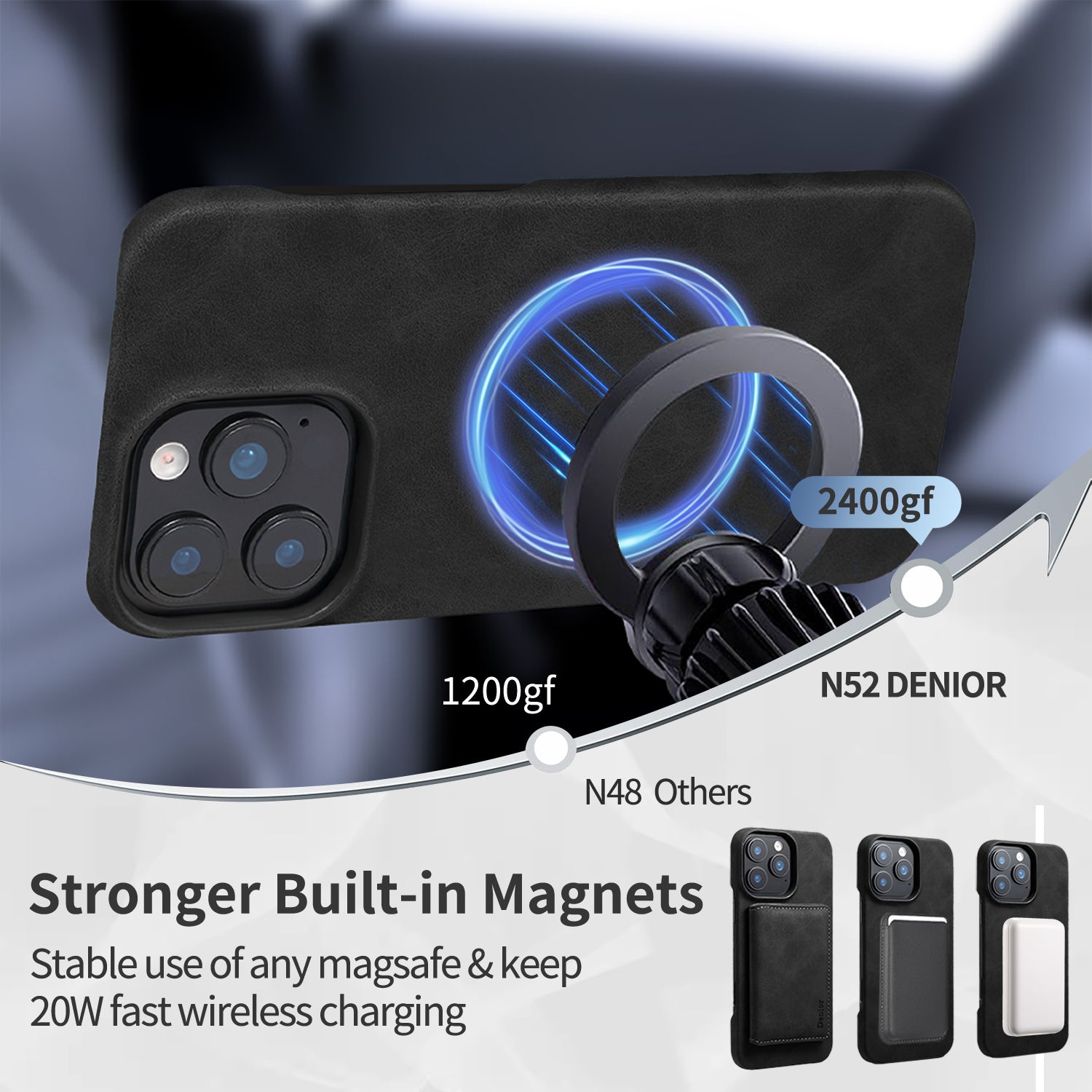 iPhone Series 2IN1 Magnetic Case & RFID Card Bag(Black)