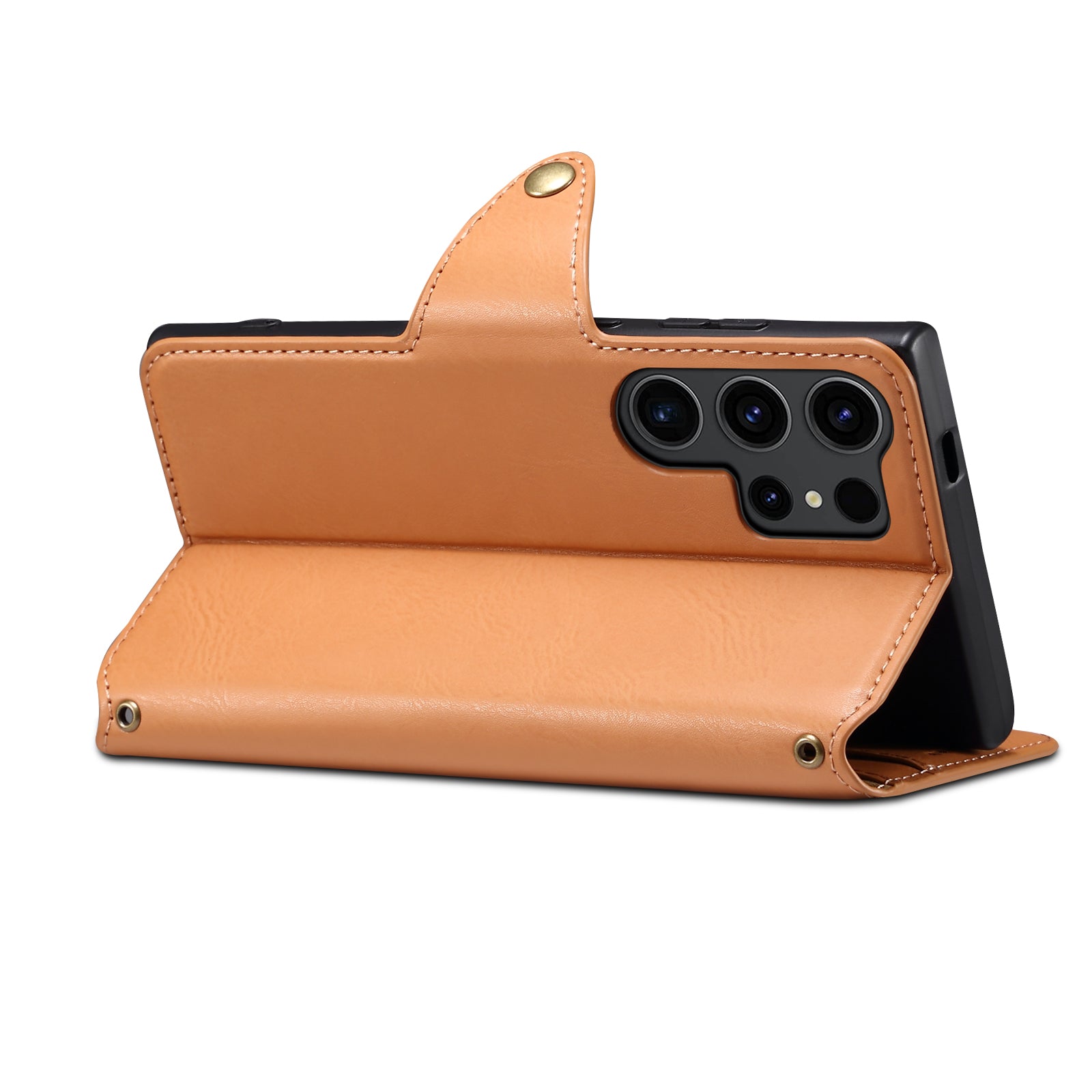 Samsung Simple PU Leather Flip Card Wallet Stand Phone Case(Khaki)