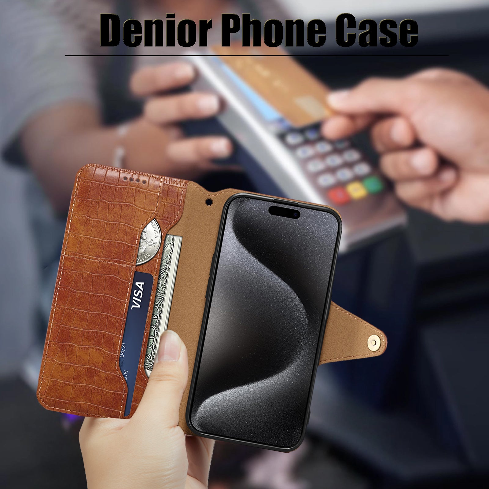 Crocodile PU Leather iPhone Cover Wallet Phone Case(Brown)