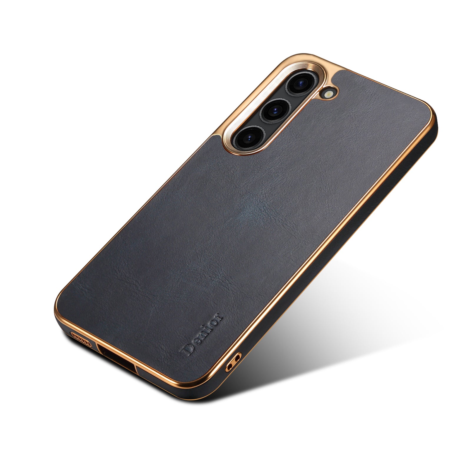 Samsung Top Layer Cowhide Electroplated Border Anti Drop Genuine Leather Phone Caseļ¼Blueļ¼