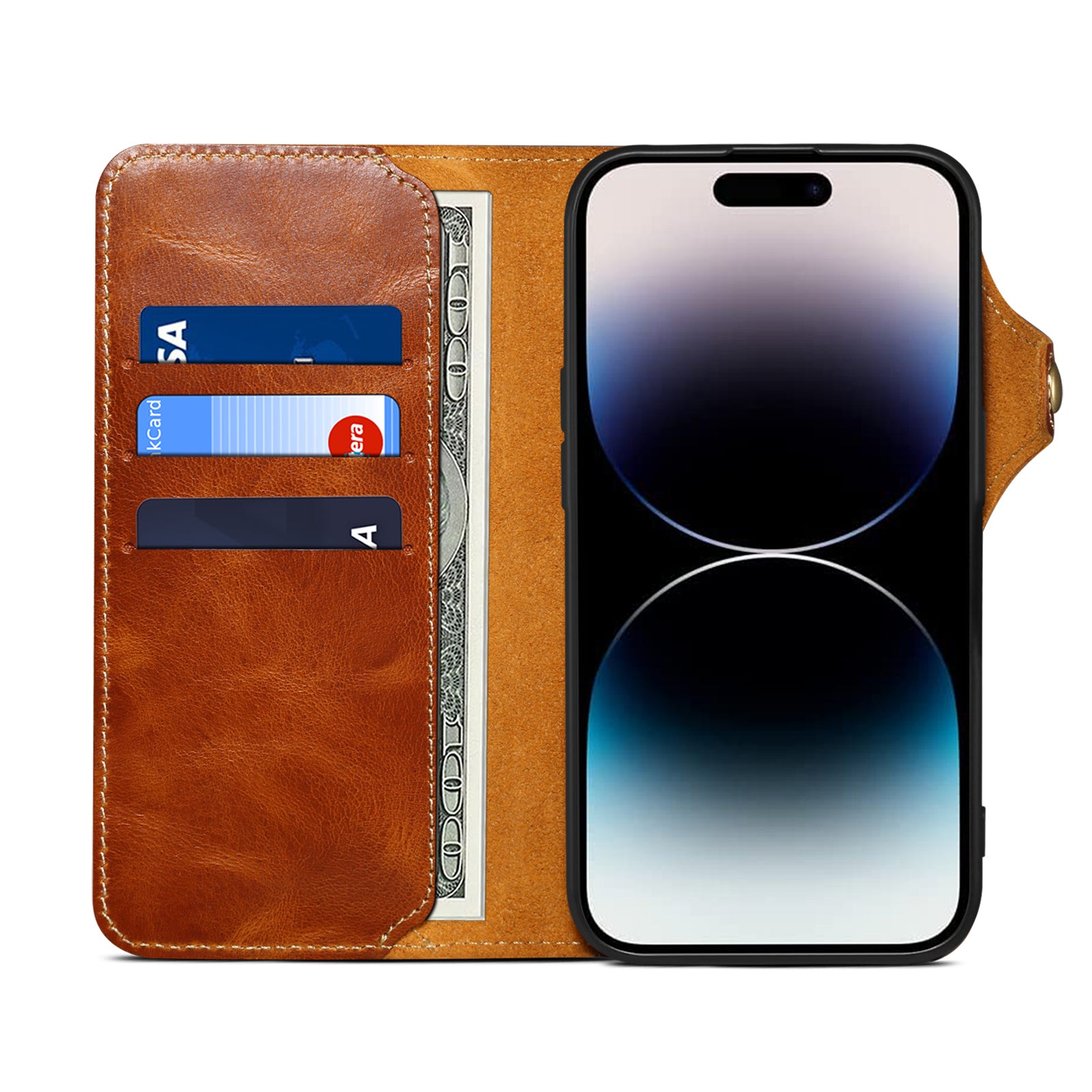 iPhone 16-12 Series Genuine Leathe Multi Functional Card Insertion Flip Wallet Holder Phone Case(Brown)