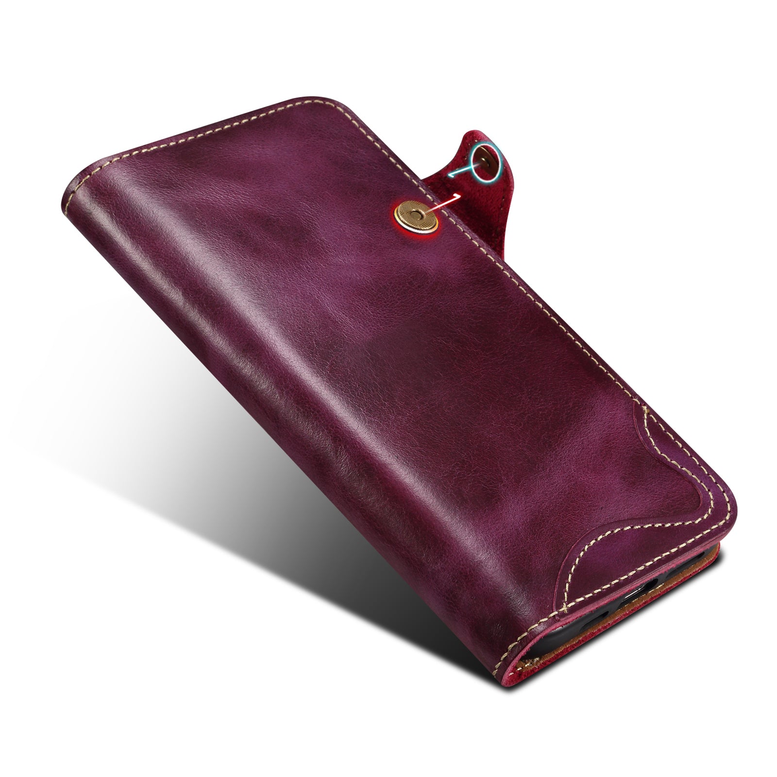 iPhone 16-12 Series Genuine Leathe Multi Functional Card Insertion Flip Wallet Holder Phone Caseļ¼Purpleļ¼