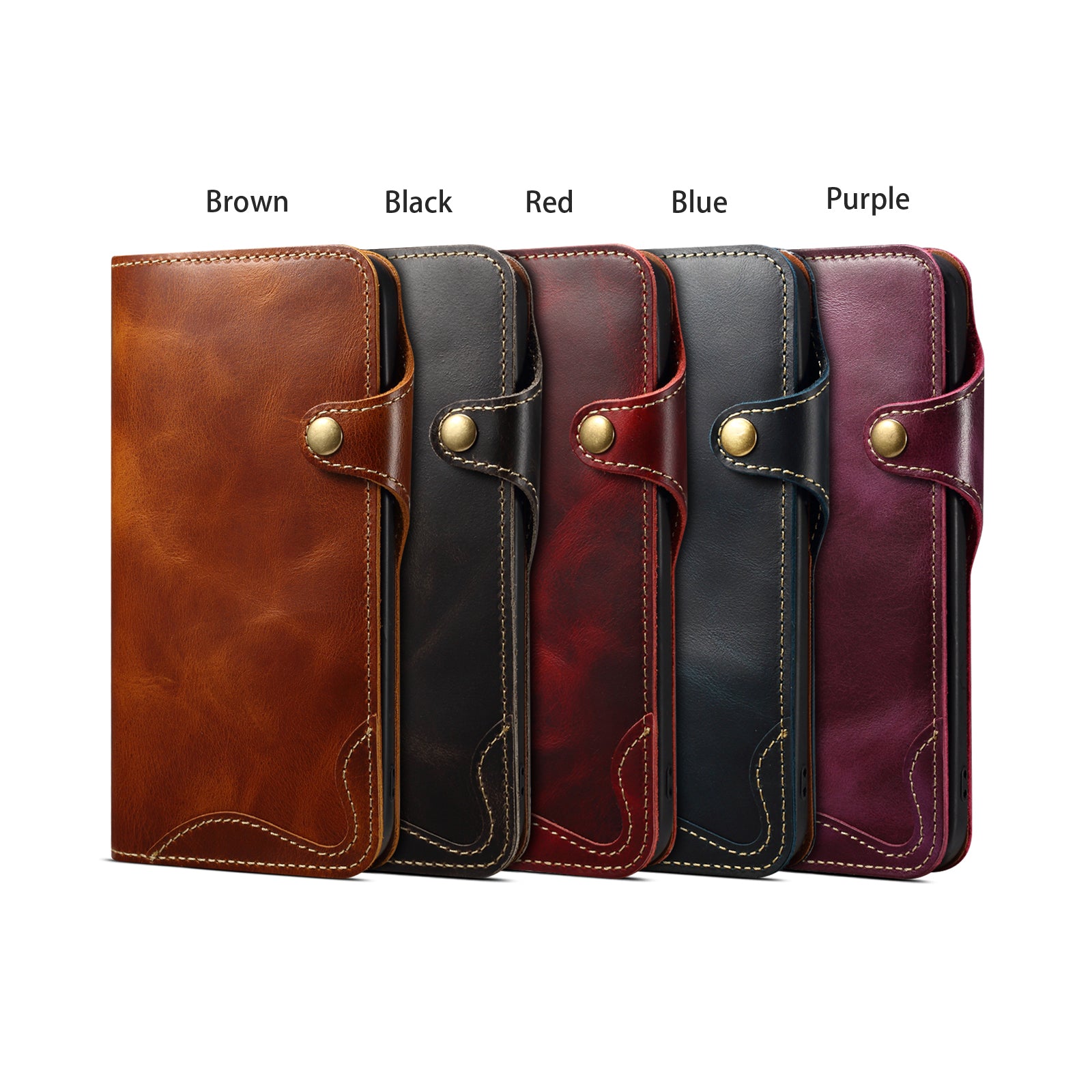 iPhone 16-12 Series Genuine Leathe Multi Functional Card Insertion Flip Wallet Holder Phone Caseļ¼Redļ¼