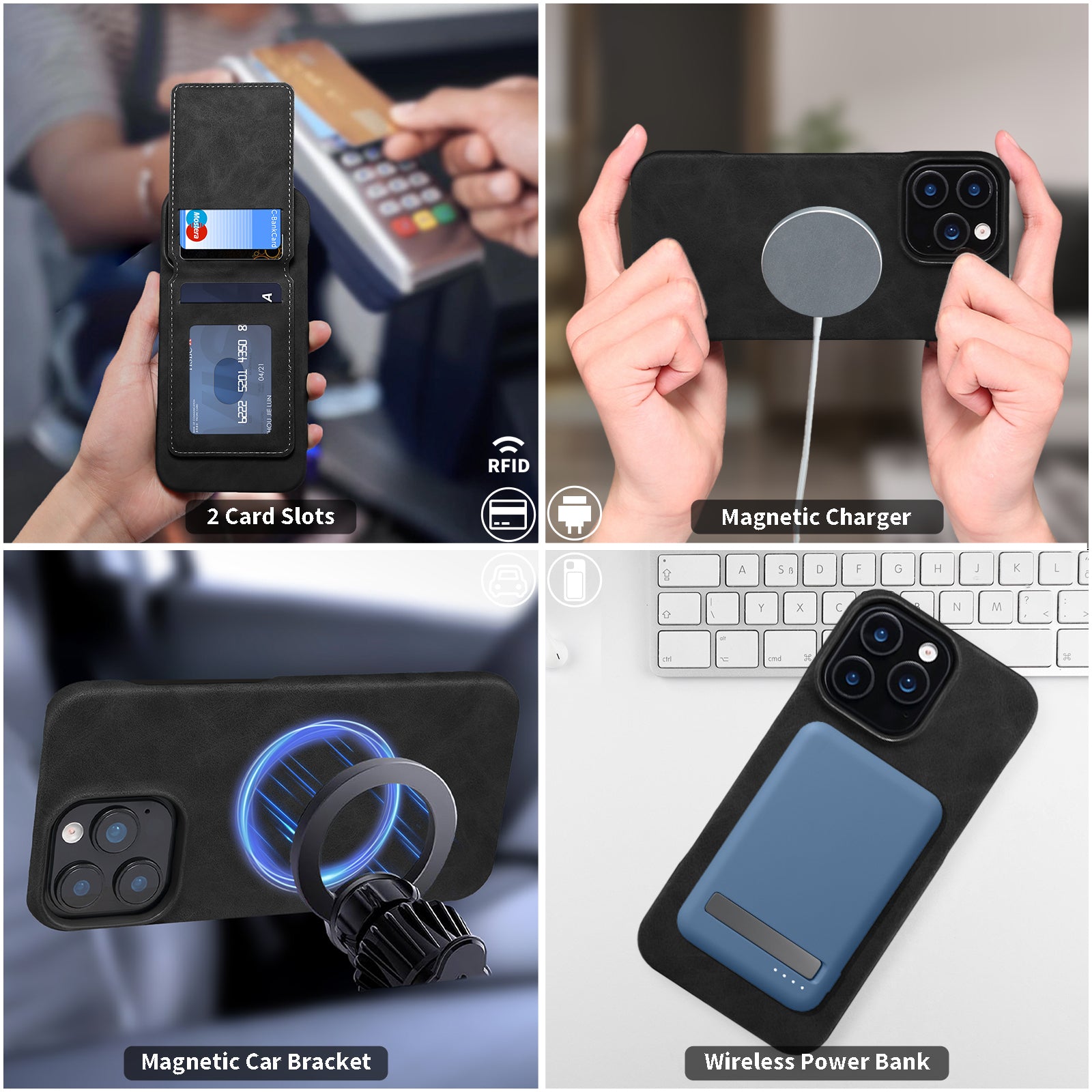 iPhone Series 2IN1 Magnetic Case & RFID Card Bag(Black)