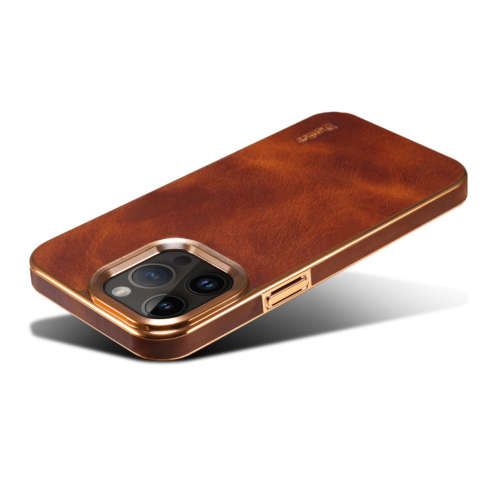 iPhone Top Layer Cowhide Electroplated Border Anti Drop Genuine Leather Phone Case(Brown)