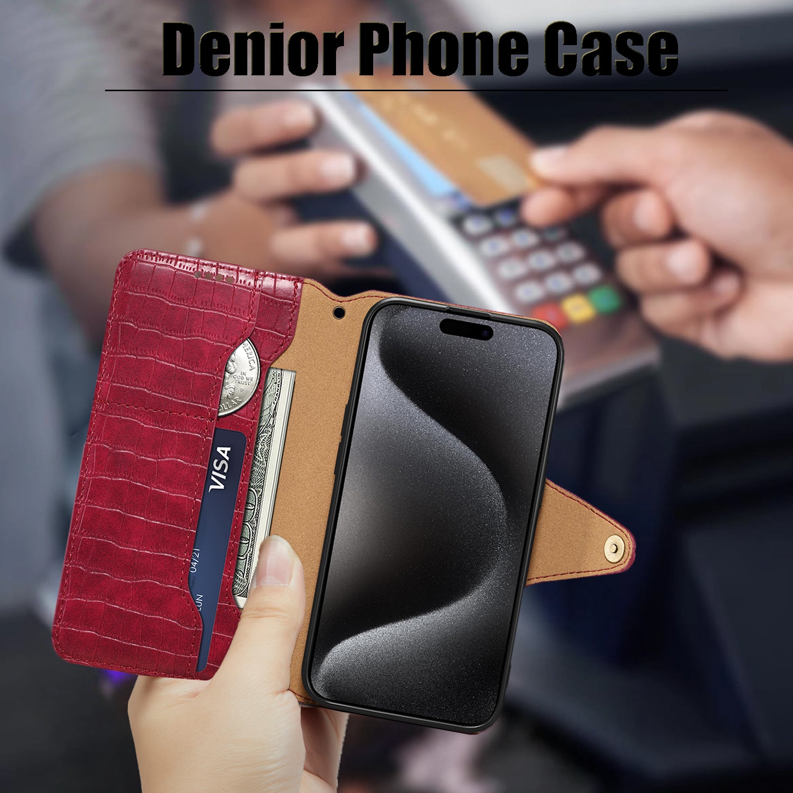 Crocodile PU Leather iPhone Cover Wallet Phone Case(Red)