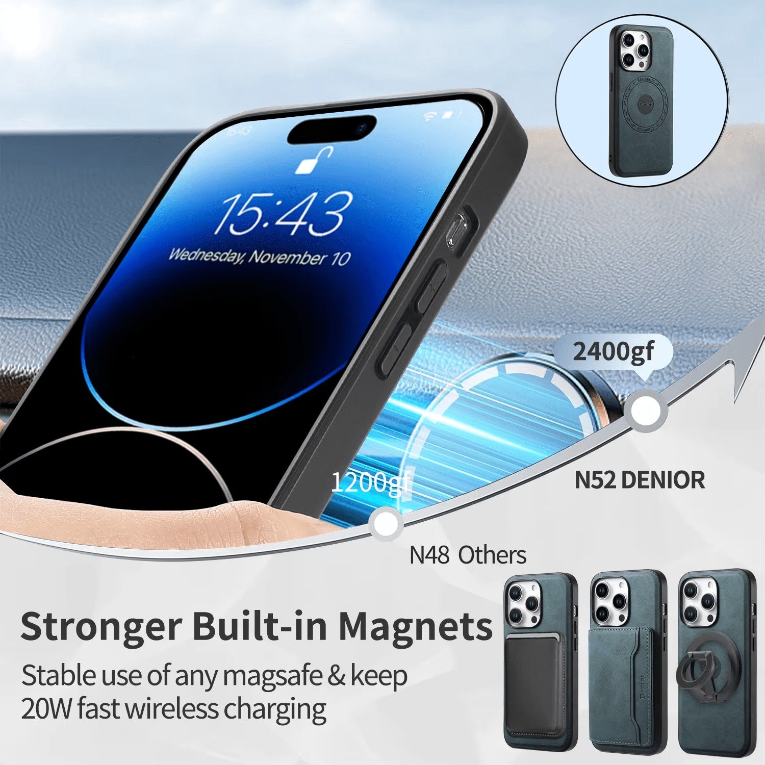 2IN1 Magnetic Case & Card Bag (Blue)