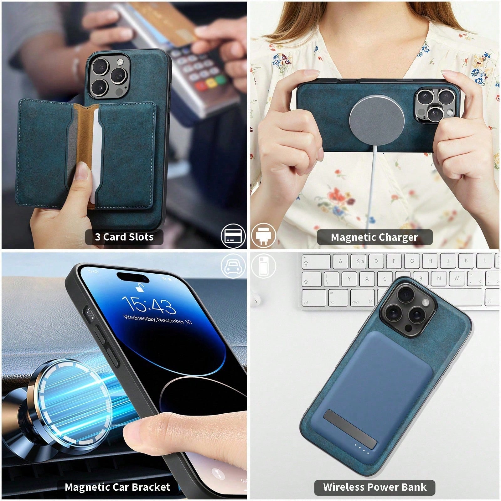 2IN1 Magnetic Case & Card Bag (Blue)