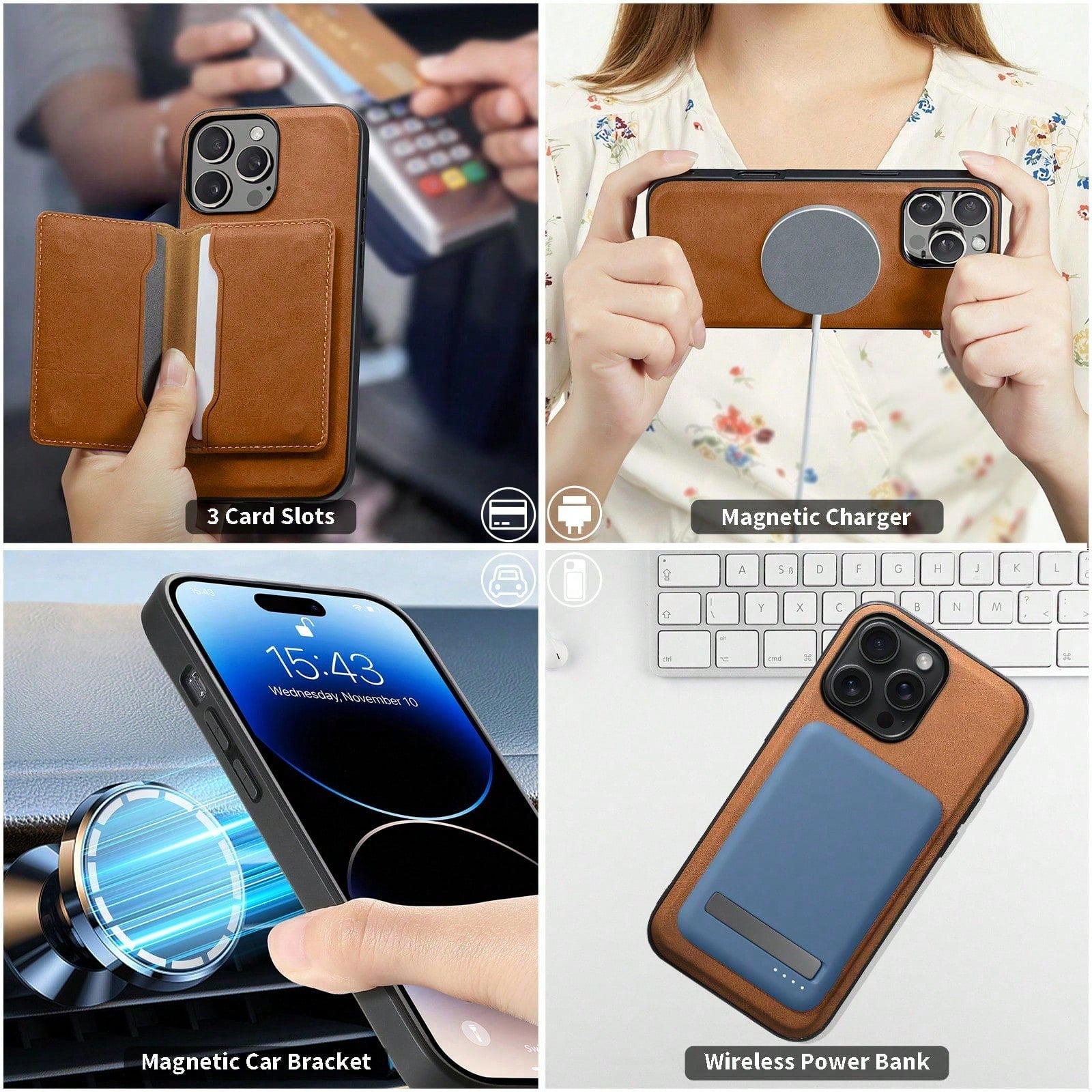 2IN1 Magnetic Case & Card Bag (Brown)