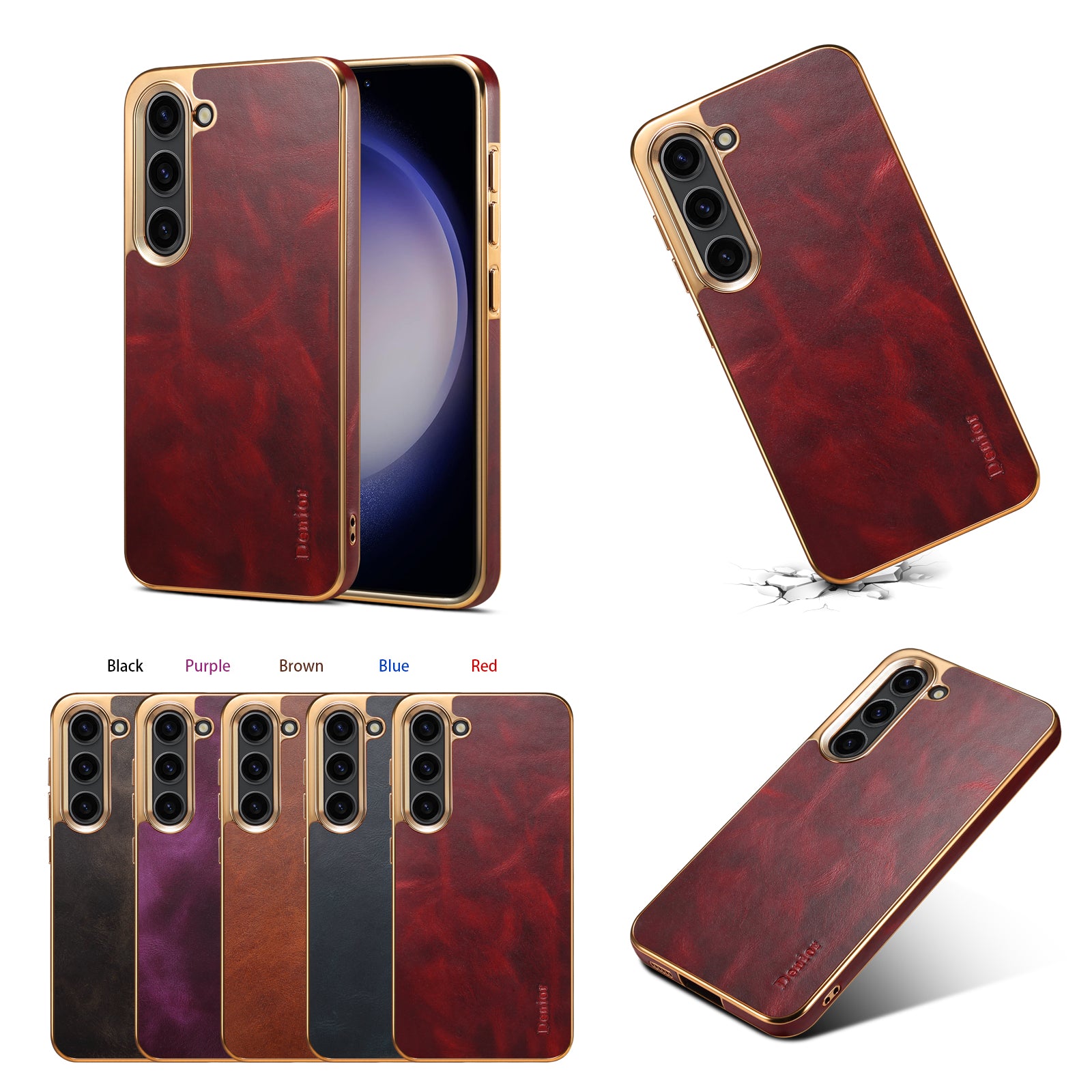 Samsung Top Layer Cowhide Electroplated Border Anti Drop Genuine Leather Phone Case(Black)