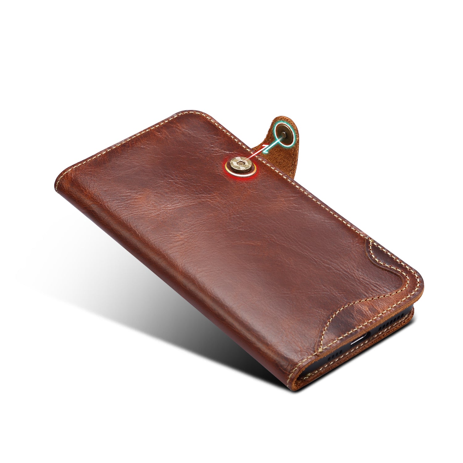 iPhone 13/12 Min/11/7/8 Plus/Xs Max Series Genuine Leathe Multi Functional Card Insertion Flip Wallet Holder Phone Case(Brown)