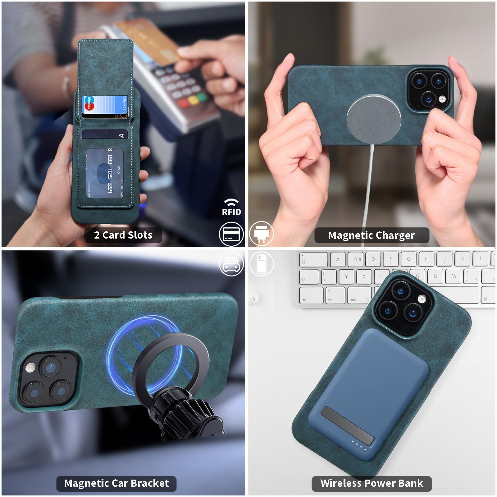 iPhone Series 2IN1 Magnetic Case & RFID Card Bag(Blue)